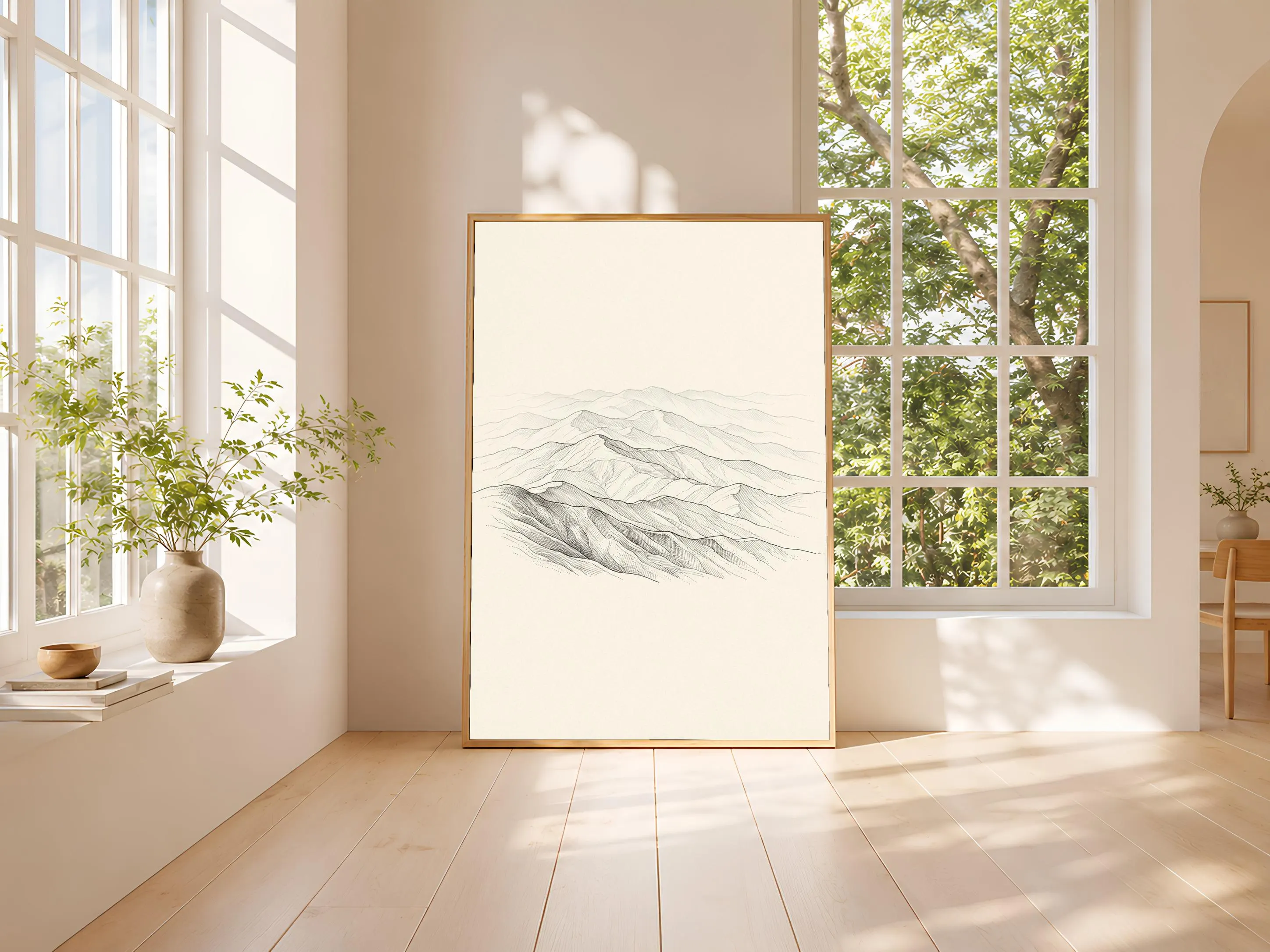 Rolling Hills Line Art Print, Layered Ridgeline Ink Sketch, Minimalist Poster, Office Decor, Housewarming Gift – Calm Wall Art by Artsify thumbnail 3