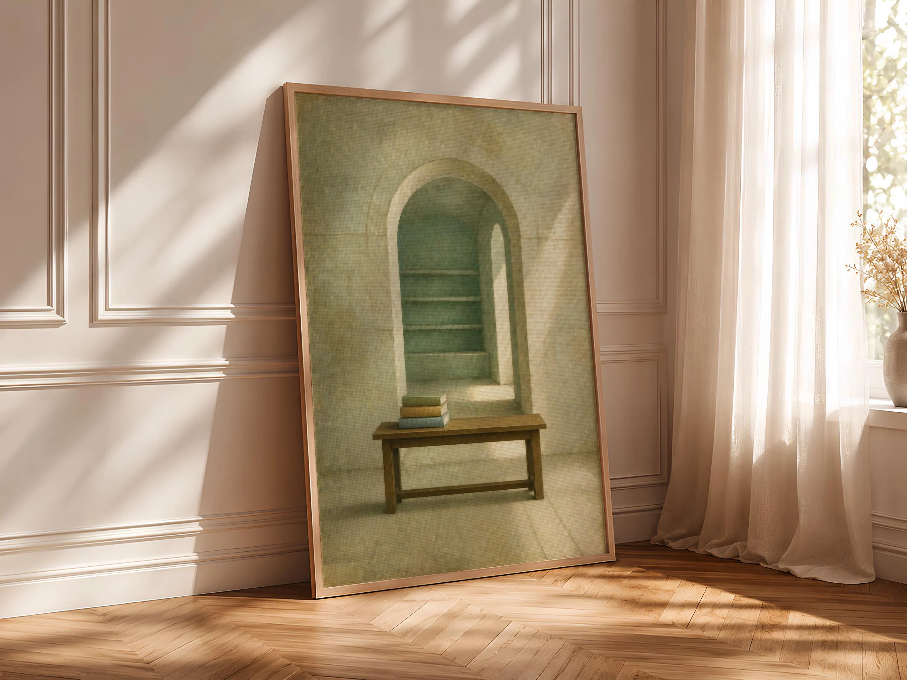 Library Archway Print, Celadon Architectural Wall Art, Moody Reading Room Poster, Housewarming Gift – Calm Wall Art by Artsify thumbnail 4