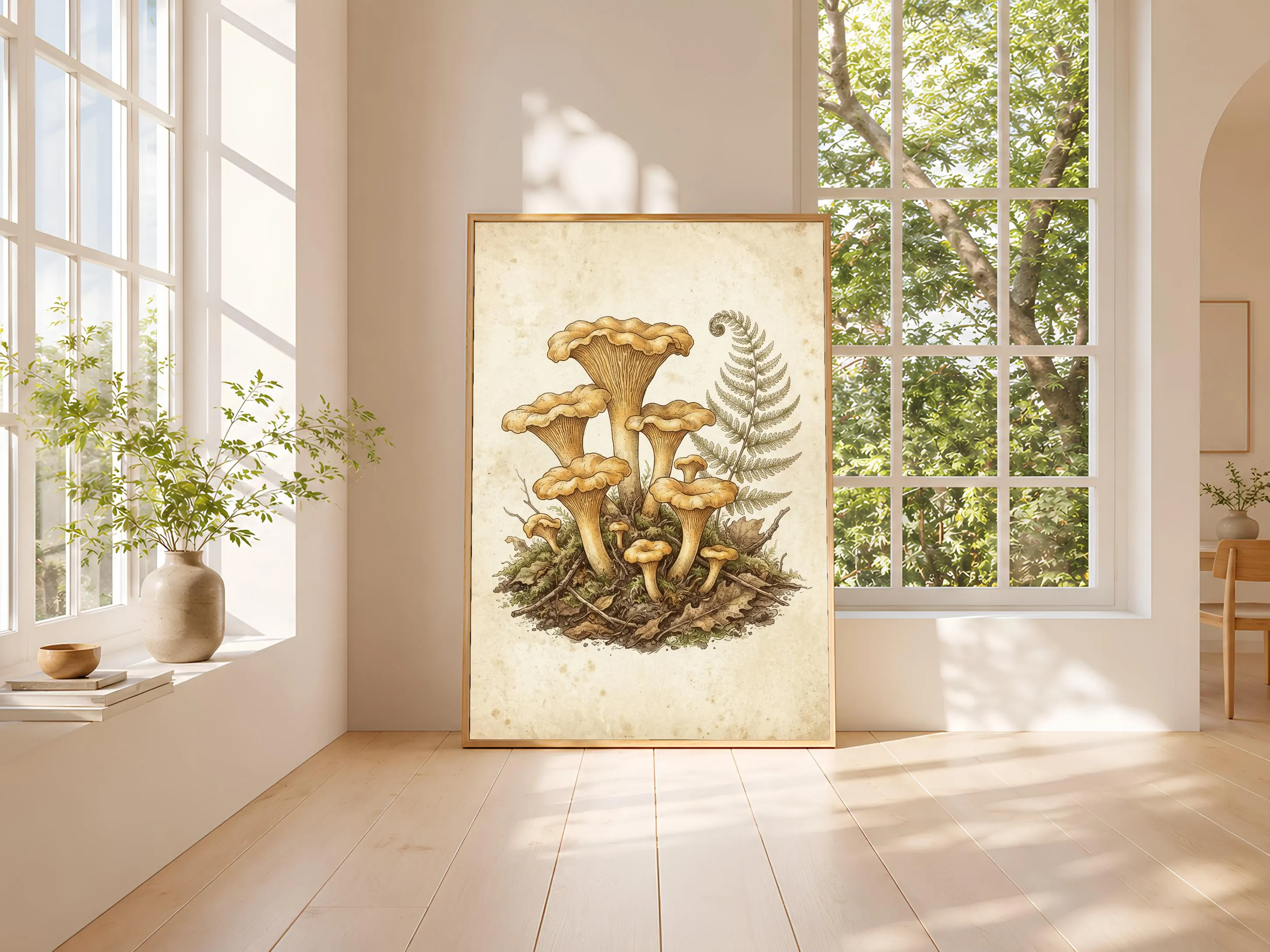 Chanterelle Mushroom Print, Vintage Botanical Poster, Gold Wall Art, Cottagecore Decor, Housewarming Gift – Calm Wall Art by Artsify thumbnail 3