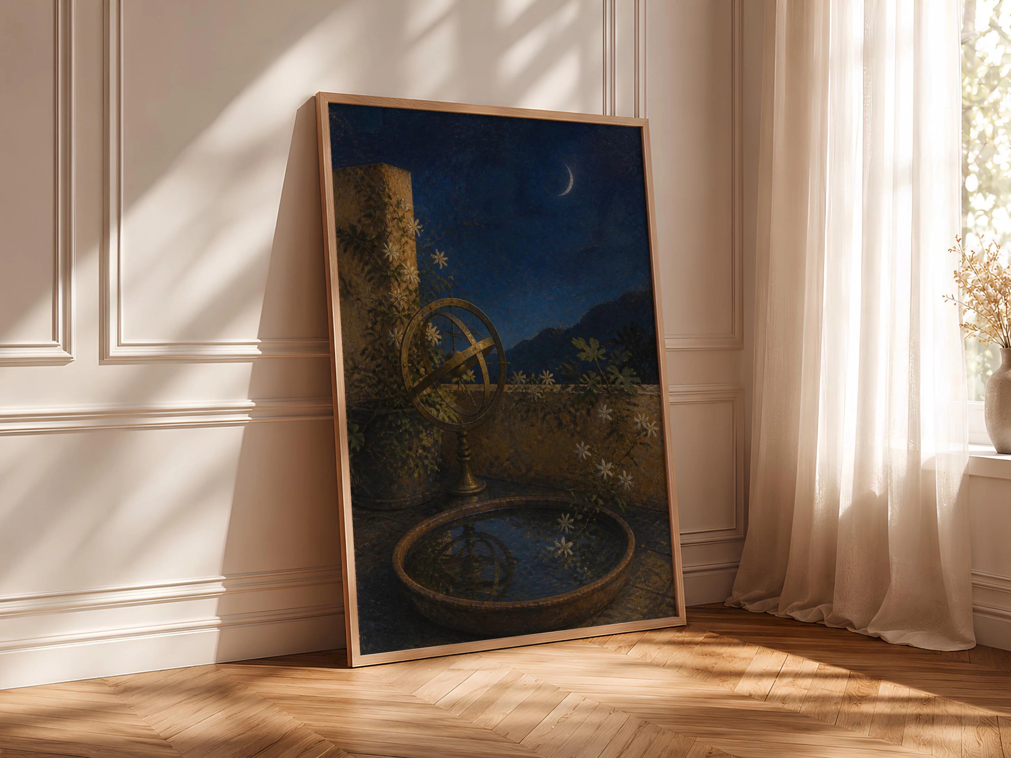 Armillary Sphere Wall Art, Vintage Celestial Painting, Dark Academia Garden Print, Housewarming Gift – Calm Wall Art by Artsify thumbnail 4
