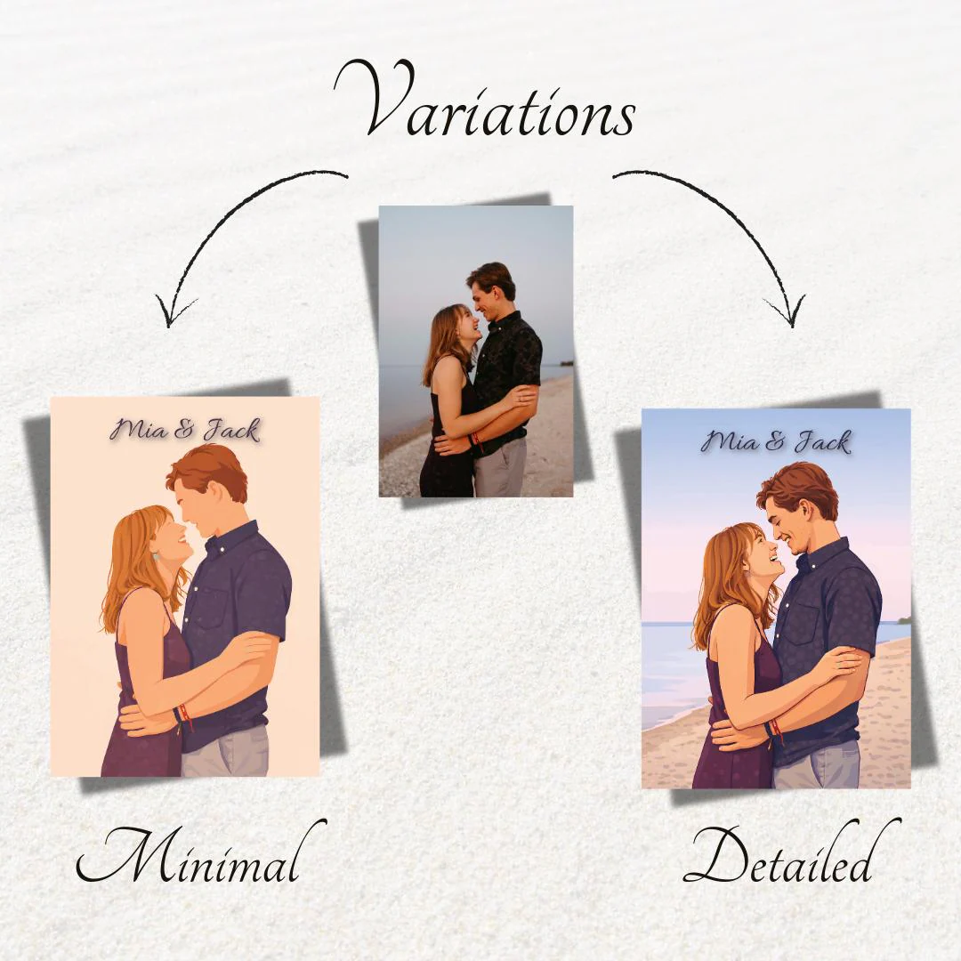 Custom Couple Cartoon Portrait, Personalized Couple Illustration Poster, Custom Love Portrait, Anniversary Gift, Valentine's Gift – Calm Wall Art by Artsify thumbnail 5
