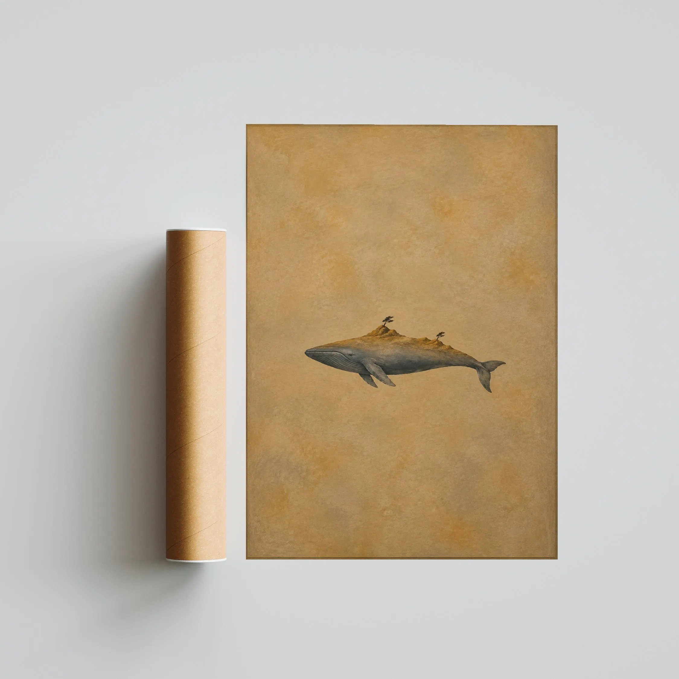 Island Whale Wall Art, Minimal Surreal Coastal Folk Landscape Print – Calm Wall Art by Artsify thumbnail 5