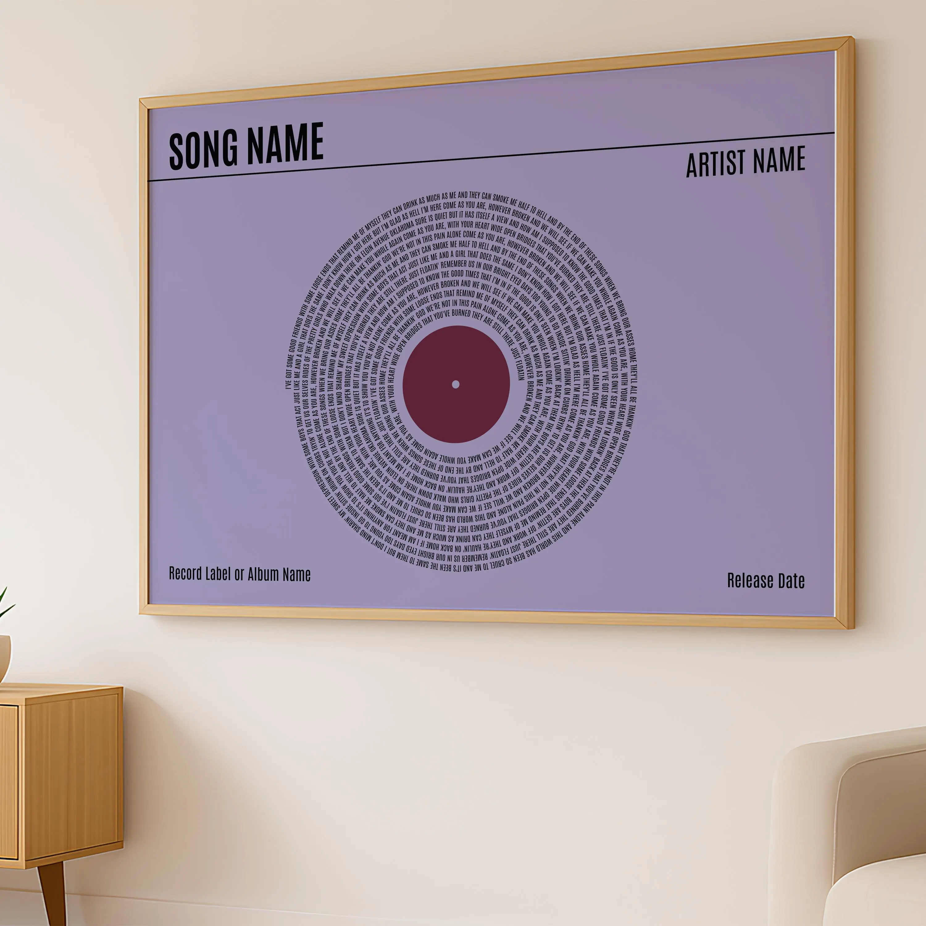 Custom Vinyl Lyrics Print, Personalised Music Poster, Customizable Music Gift, Anniversary Gift, Wedding Song Dance, Valentine's Gift – Calm Wall Art by Artsify thumbnail 3