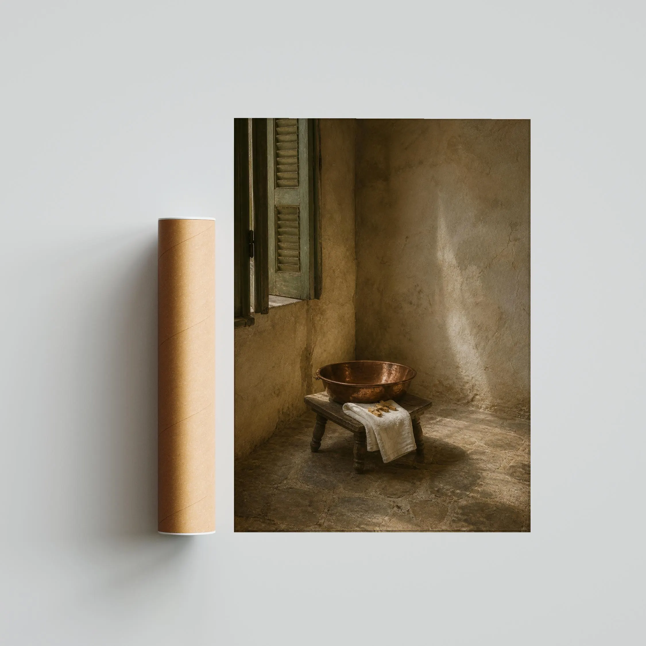 Copper Wash Basin Wall Art, Rustic Laundry Room Oil Painting, Old World Still Life – Calm Wall Art by Artsify thumbnail 5