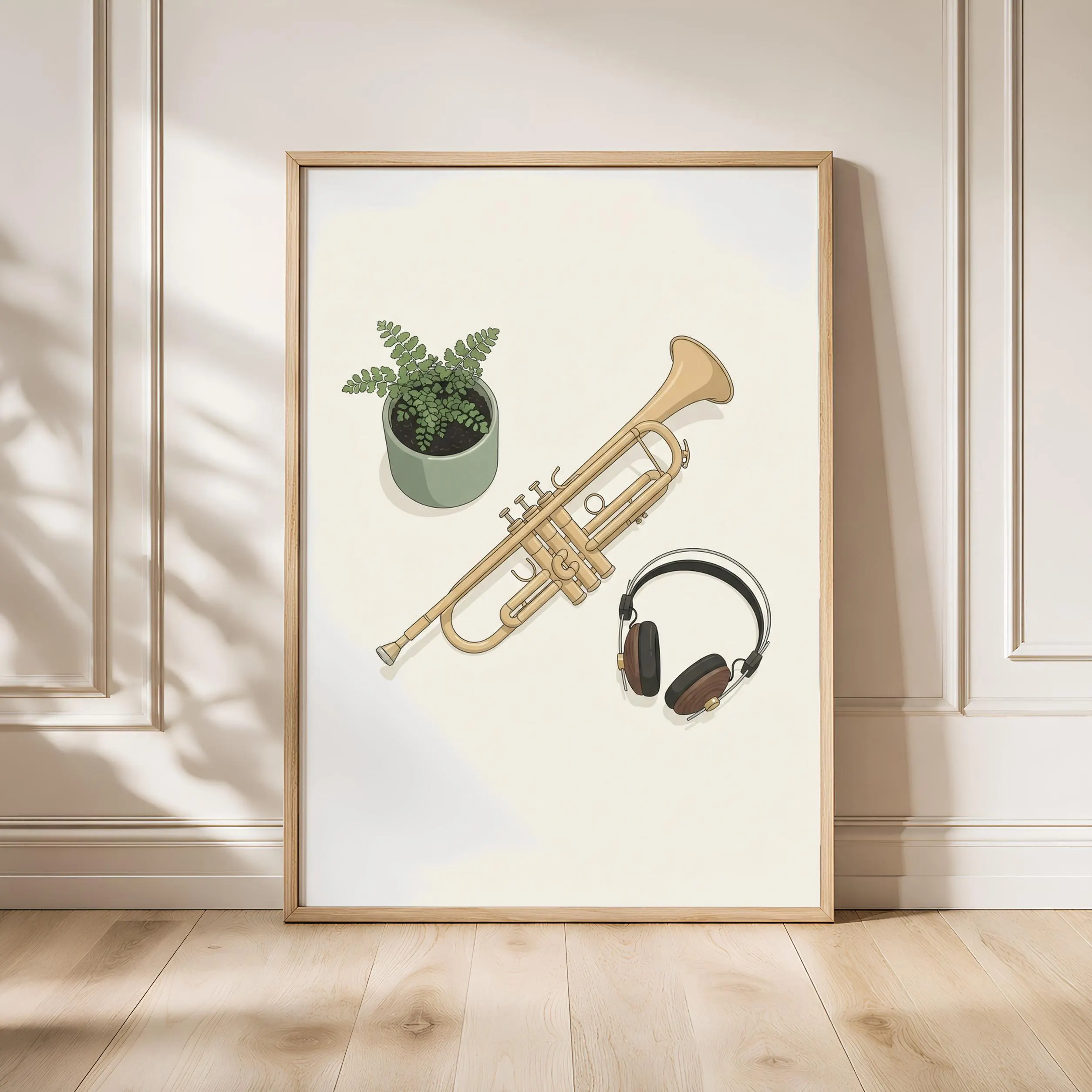 Trumpet Print, Japandi Music Room Poster, Sage Green Wall Art, Musician Gift, Housewarming Gift – Calm Wall Art by Artsify