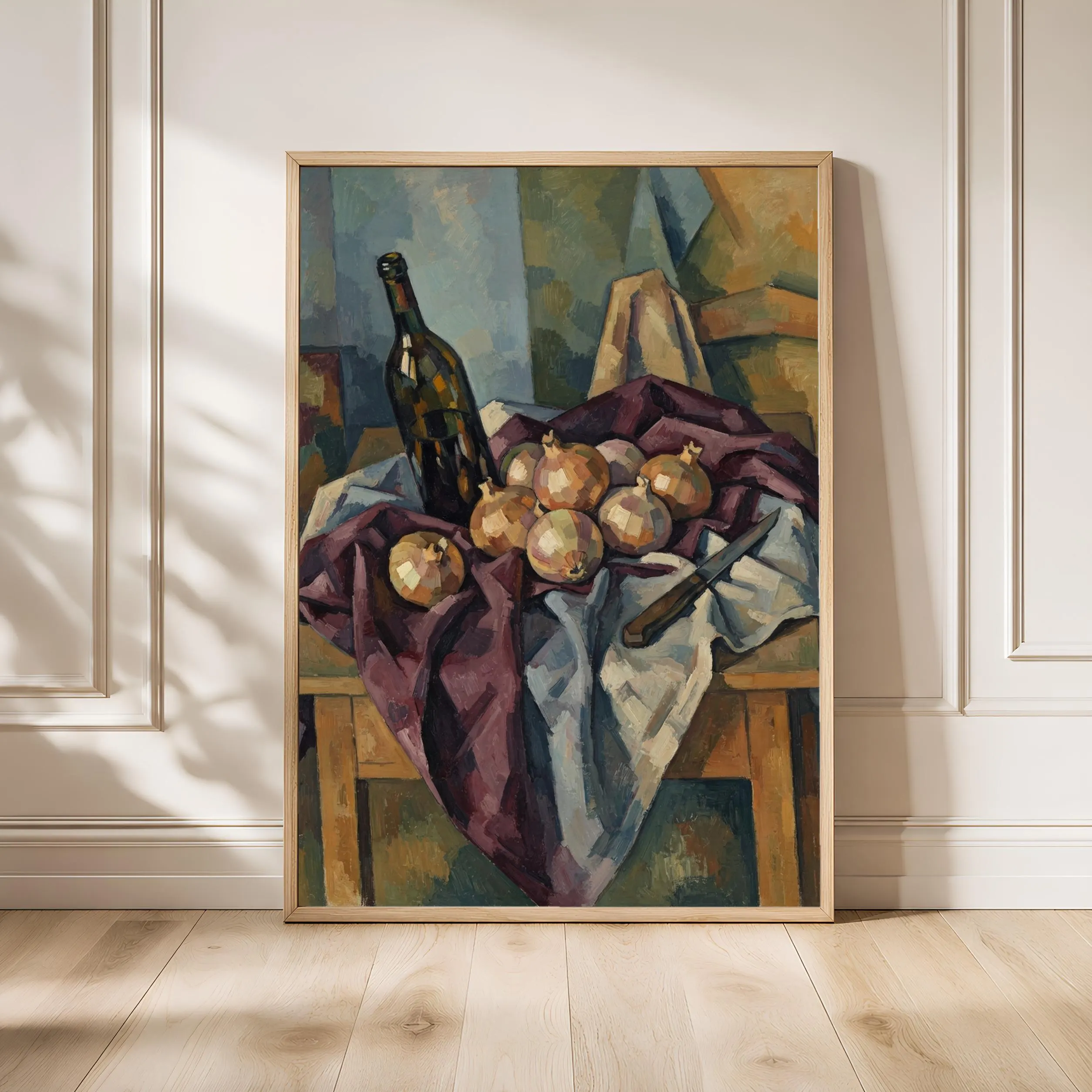 Cezanne Style Onion Still Life Print, Post Impressionist Wall Art, Wine Bottle Poster, Kitchen Decor, Housewarming Gift – Calm Wall Art by Artsify