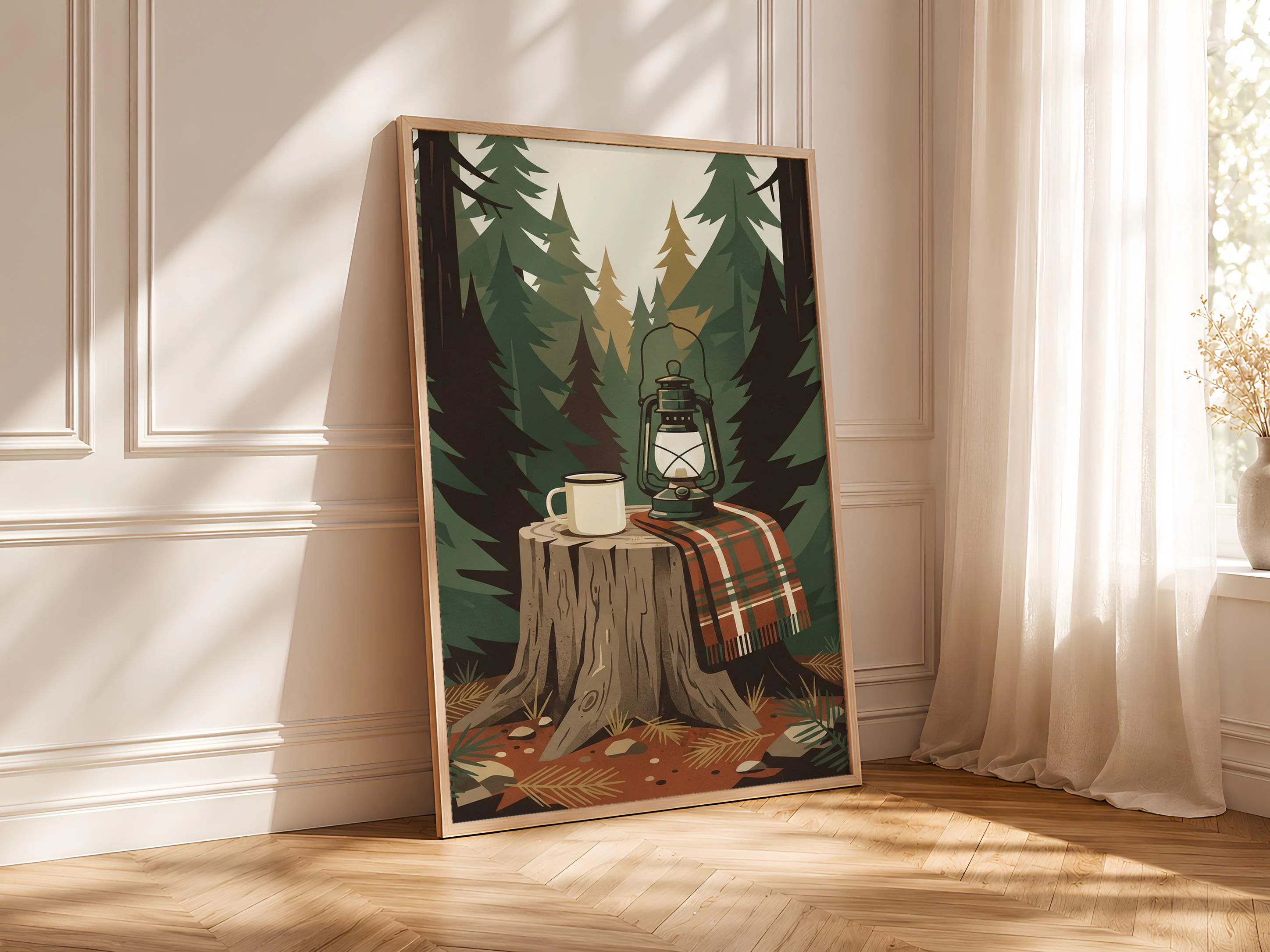 Vintage Camping Still Life Print, Retro Lantern Poster, Cabincore Wall Art, Entryway Decor, Housewarming Gift – Calm Wall Art by Artsify thumbnail 4