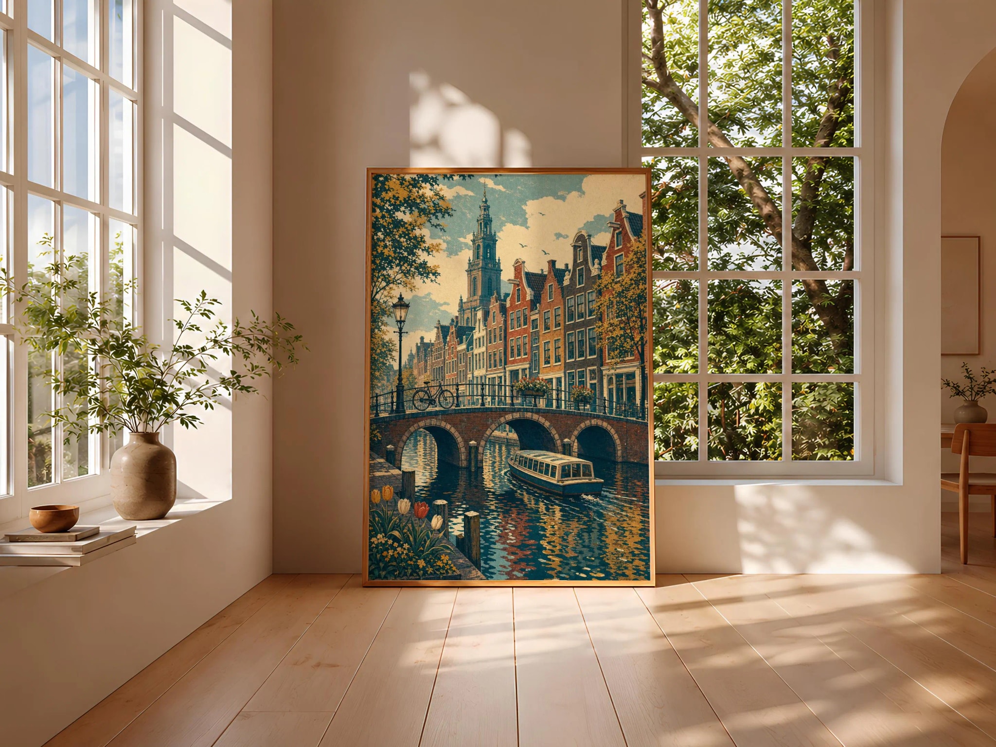 Amsterdam Canal Painting Print, Dutch Cityscape Wall Art, Vintage Bridge Poster, Netherlands Travel Decor, Housewarming Gift – Calm Wall Art by Artsify thumbnail 3