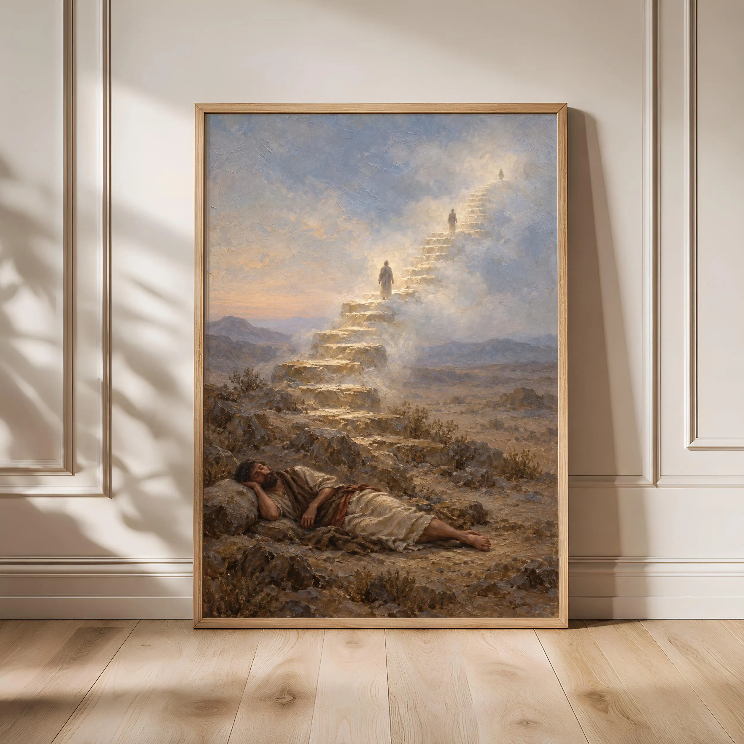 Jacob's Ladder Wall Art, Biblical Dream Oil Painting – Calm Wall Art by Artsify