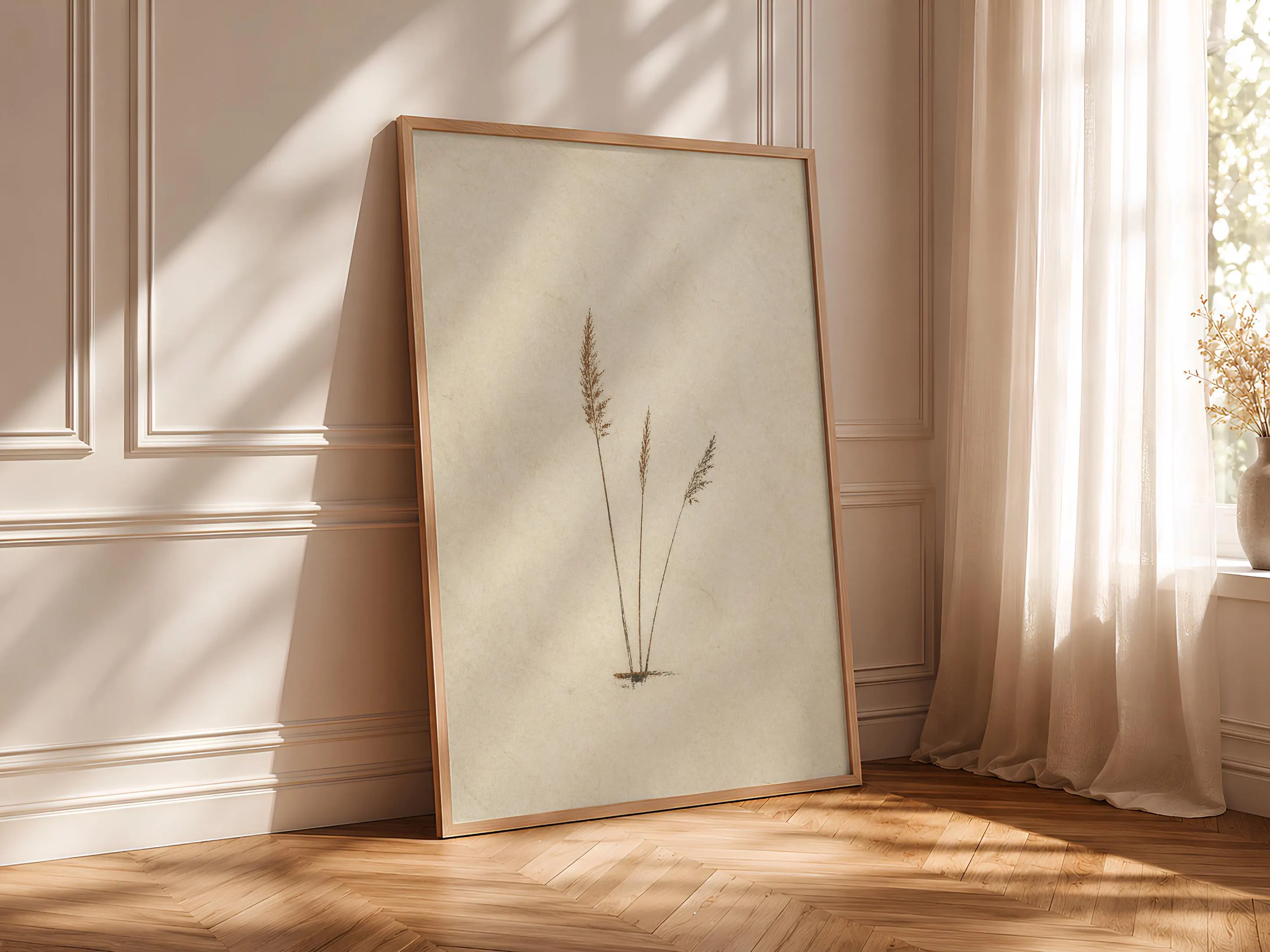 Minimalist Reed Wall Art, Rust Botanical Monotype, Neutral Wabi Sabi Nature Print – Calm Wall Art by Artsify thumbnail 4