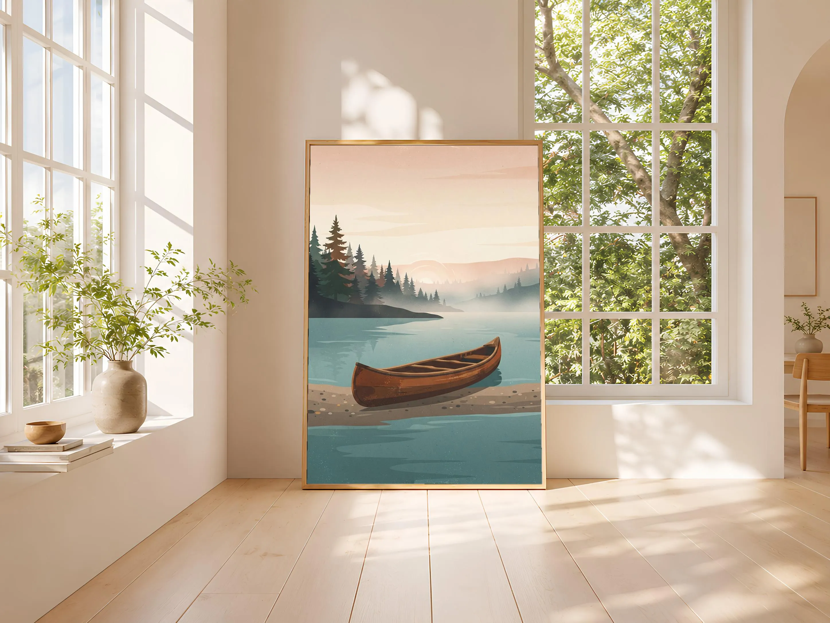 Vintage Canoe Lake Print, Retro Camping Poster, Woodland Wall Art, Living Room Decor, Housewarming Gift – Calm Wall Art by Artsify thumbnail 3