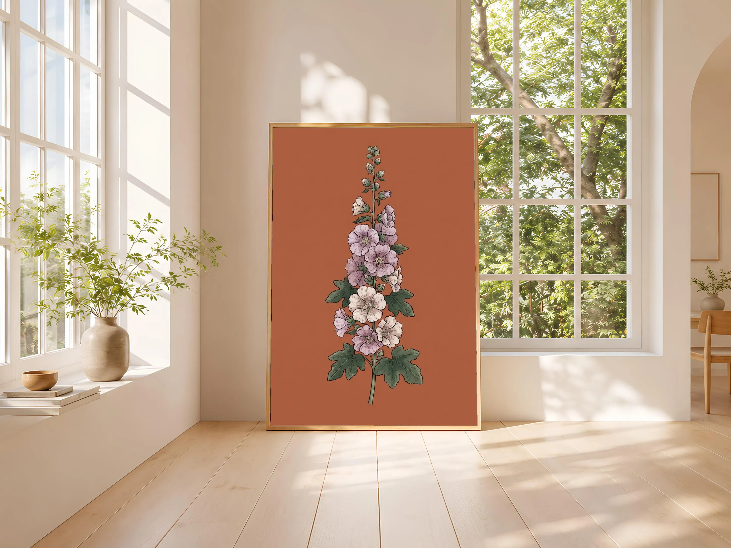 William Morris Hollyhock Print, Arts and Crafts Botanical Line Art, Minimal Flower Poster, Entryway Decor, Housewarming Gift – Calm Wall Art by Artsify thumbnail 3