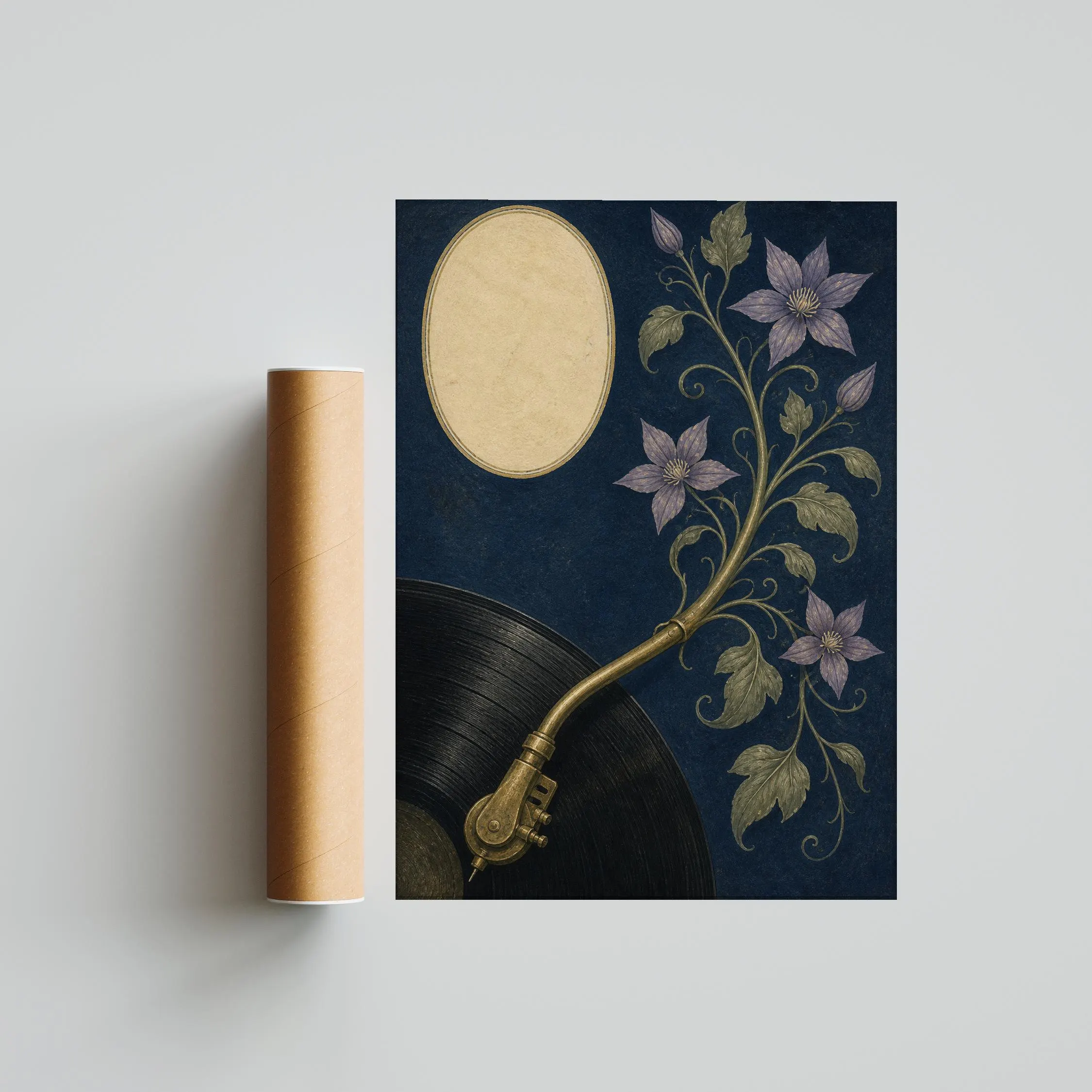 Vinyl Turntable Print, Arts and Crafts Music Room Poster, Navy Botanical Wall Art, Vinyl Lover Gift – Calm Wall Art by Artsify thumbnail 5