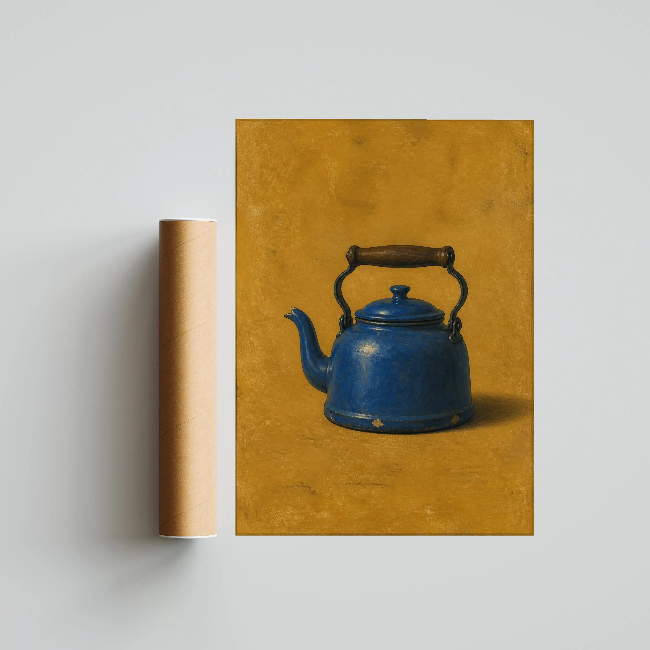 Blue Kettle Wall Art, Minimalist Retro Kitchen Painting, Cobalt Tea Lover Print – Calm Wall Art by Artsify thumbnail 5