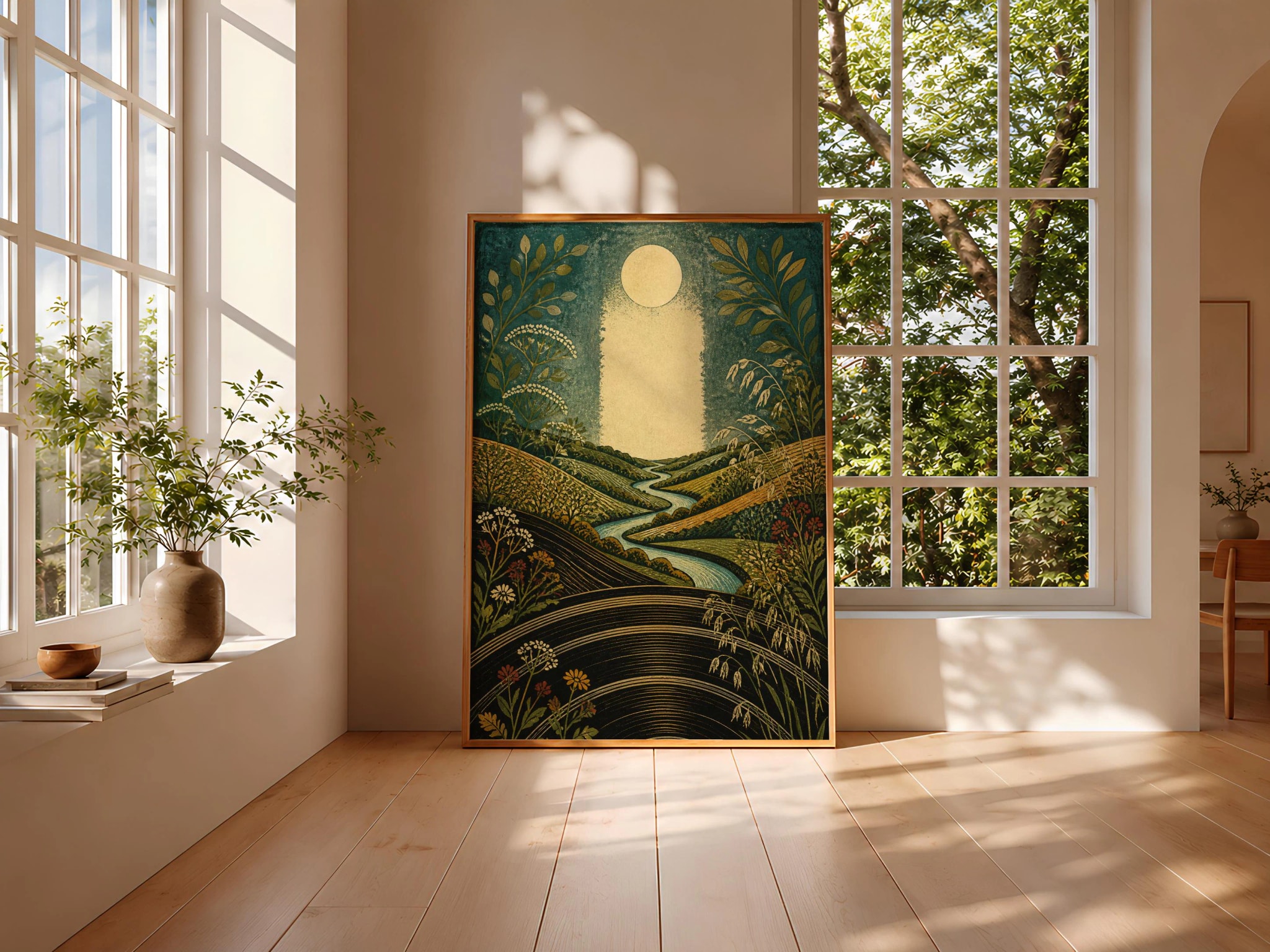 Vinyl Groove Landscape Print, Arts and Crafts Music Room Poster, Green Wall Art, Vinyl Lover Gift – Calm Wall Art by Artsify thumbnail 3