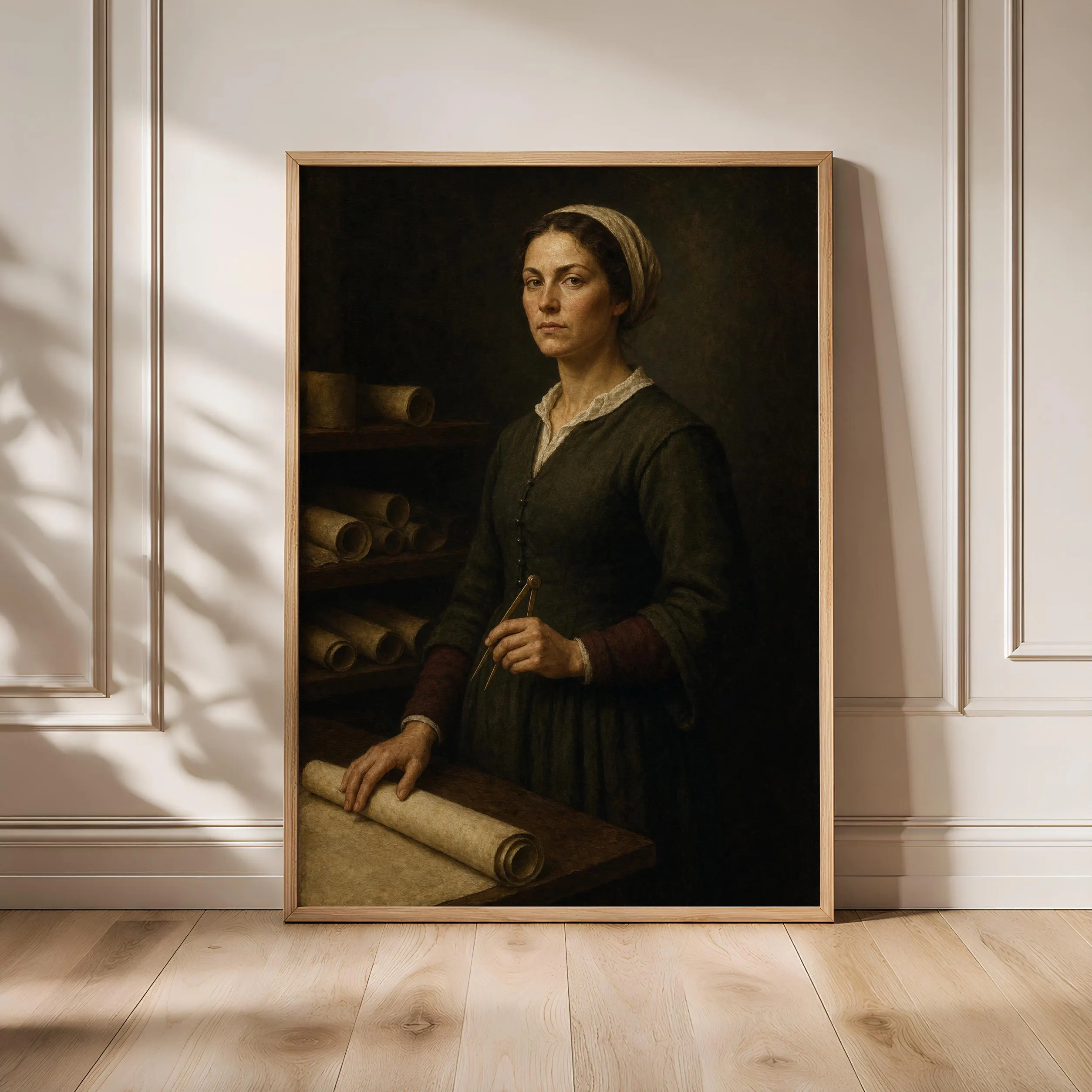 Renaissance Woman Portrait Print, Vintage Mapmaker Wall Art, Old Master Poster, Dark Academia Decor, Housewarming Gift – Calm Wall Art by Artsify