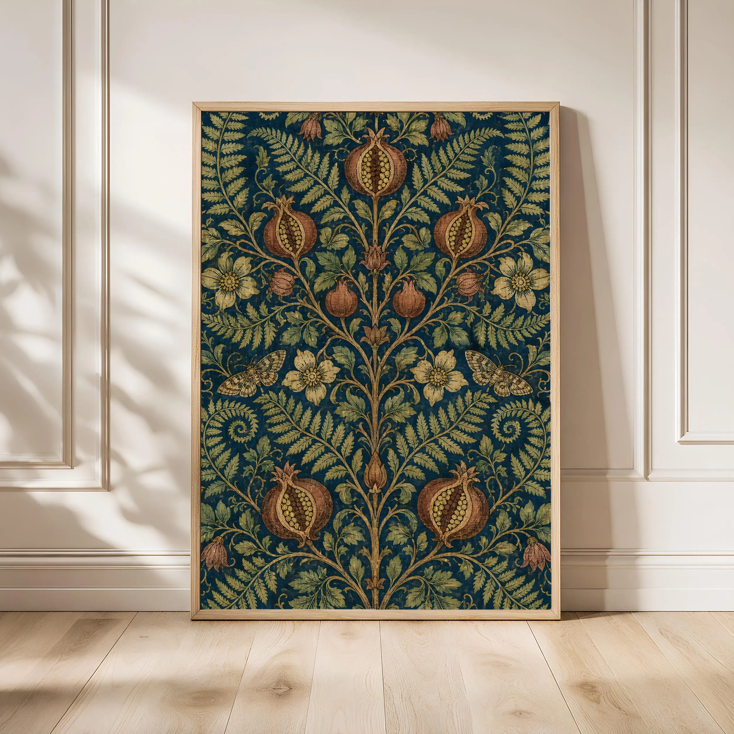 Pomegranate Botanical Print, Arts and Crafts Wall Art, William Morris Style Pattern Poster, Vintage Textile Decor, Housewarming Gift – Calm Wall Art by Artsify