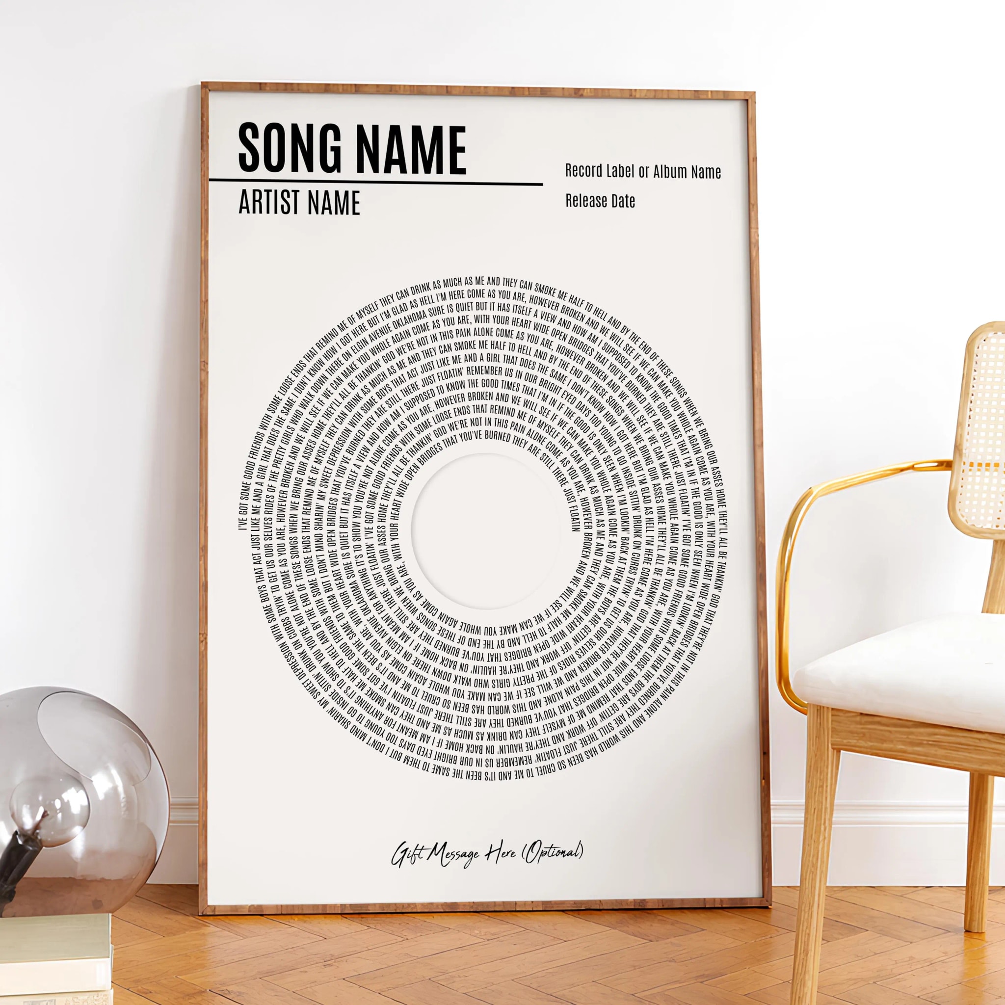 Custom Vinyl Lyrics Print, Personalised Music Poster, Customizable Music Gift, Anniversary Gift, Wedding Song Dance, Valentine's Gift – Calm Wall Art by Artsify thumbnail 3