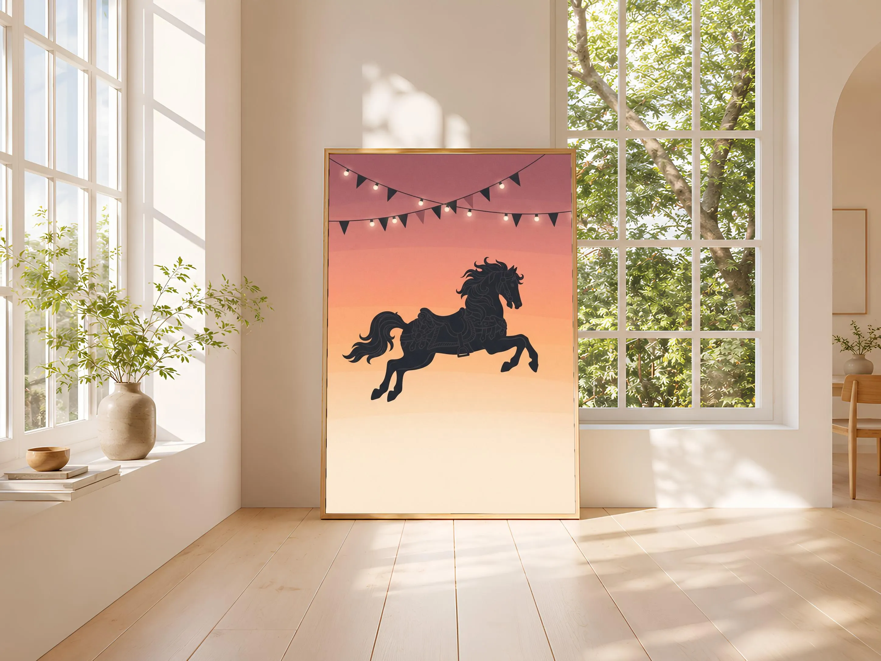 Circus Carousel Horse Print, Retro Big Top Poster, Dusty Rose Wall Art, Playroom Decor, Housewarming Gift – Calm Wall Art by Artsify thumbnail 3