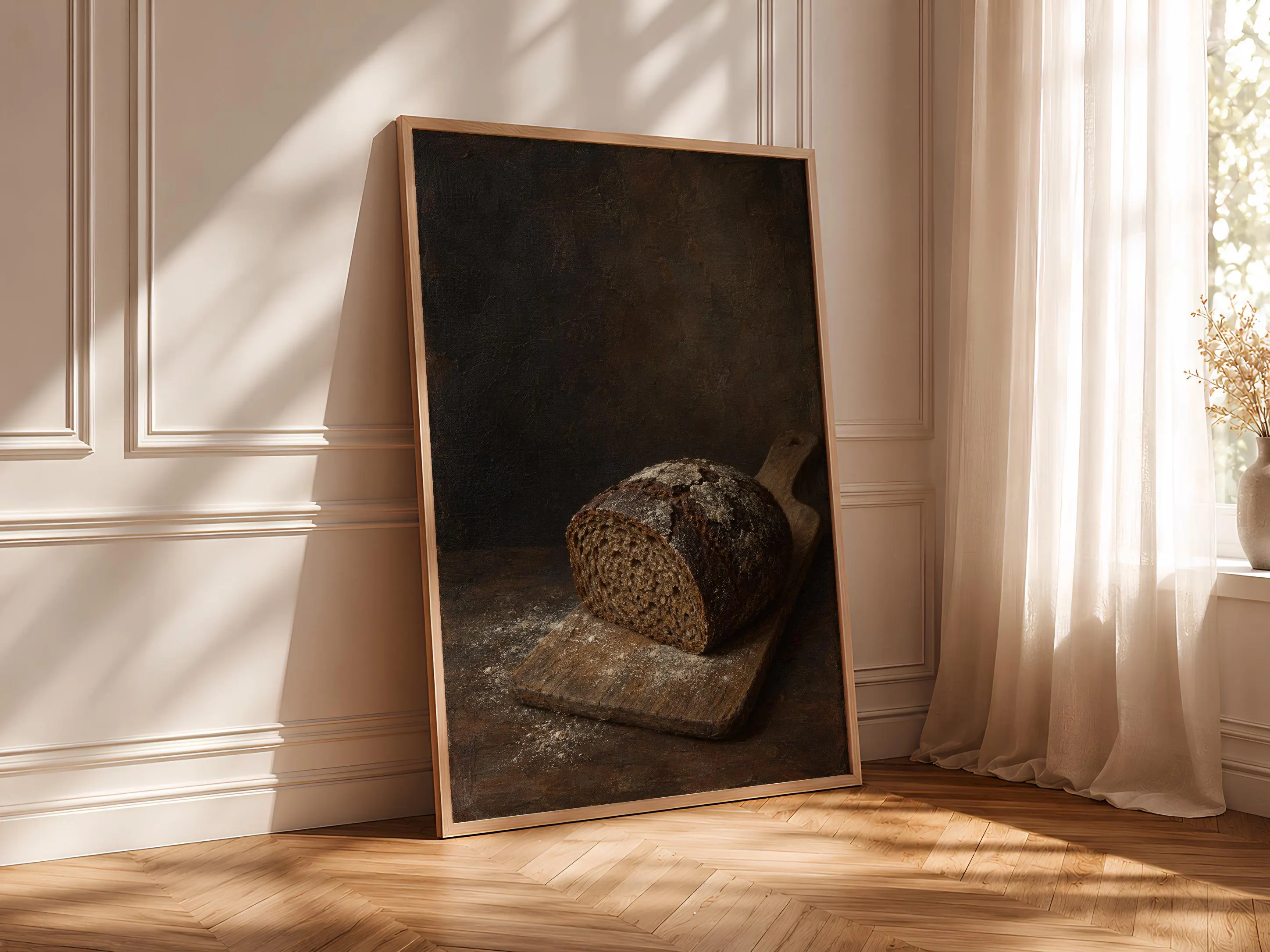 Dark Rye Bread Wall Art, Moody Still Life Oil Painting, Kitchen Decor – Calm Wall Art by Artsify thumbnail 4