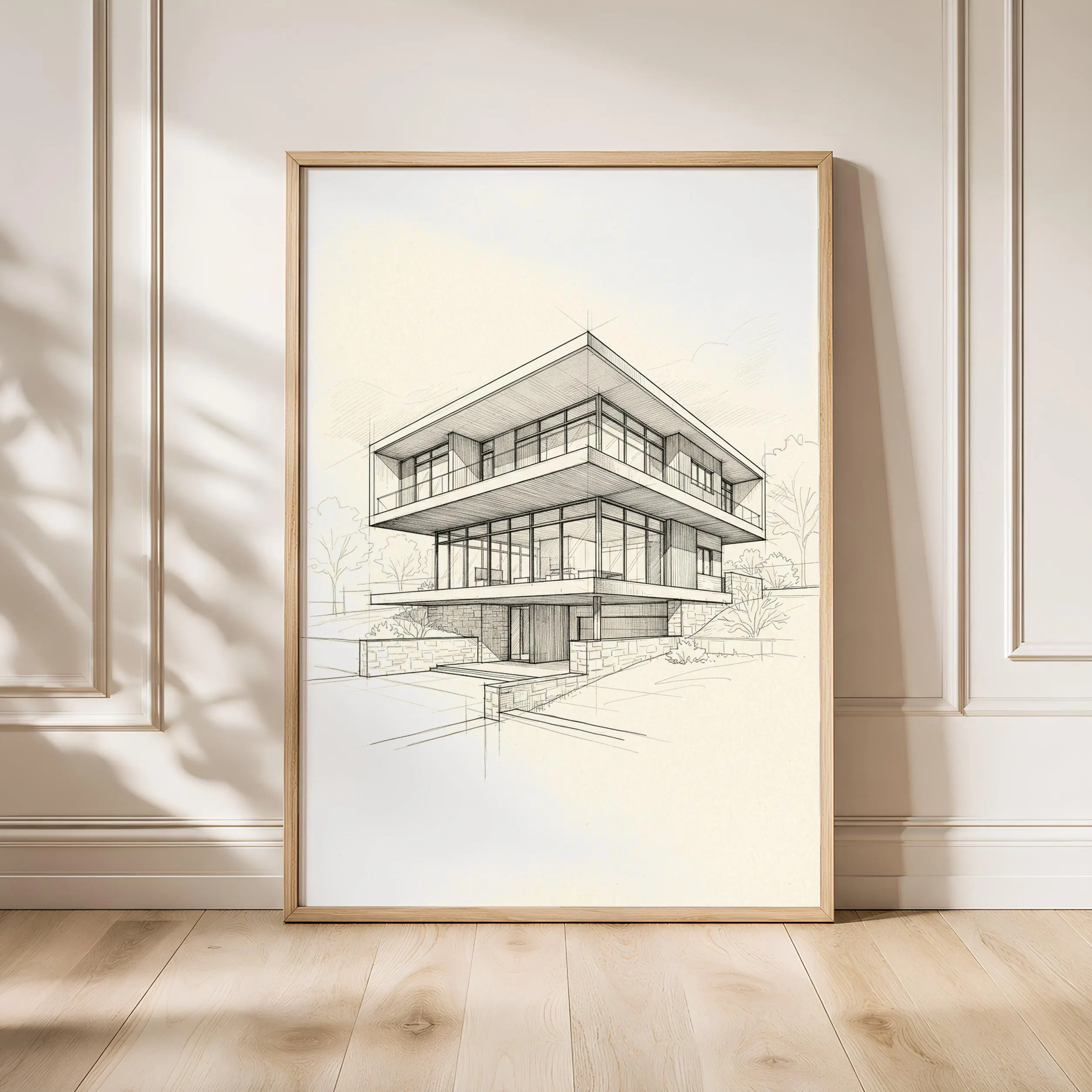 Modern House Line Art Print, Architectural Ink Sketch, Minimalist Poster, Office Decor, Housewarming Gift – Calm Wall Art by Artsify