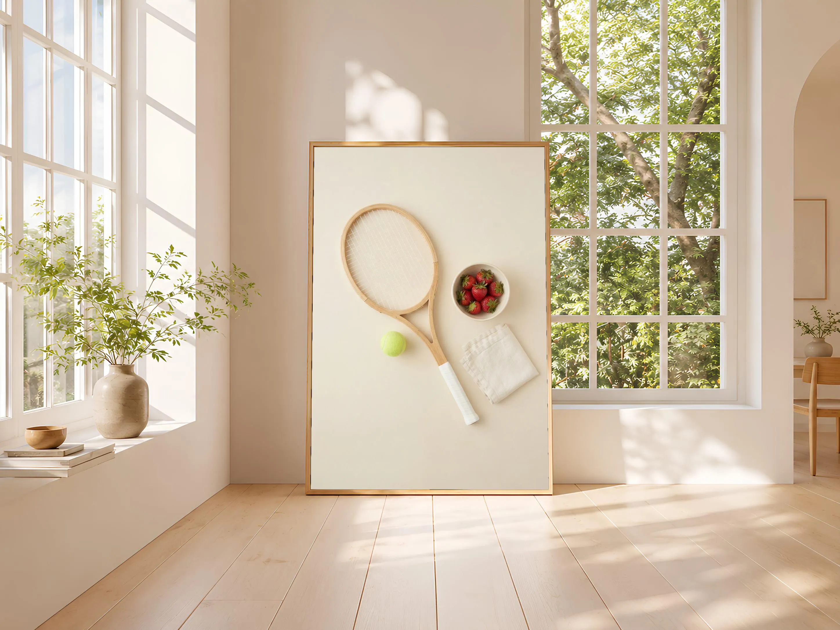 Tennis Racket Print, Preppy Japandi Poster, Grass Green Wall Art, Tennis Gift, Housewarming Gift – Calm Wall Art by Artsify thumbnail 3