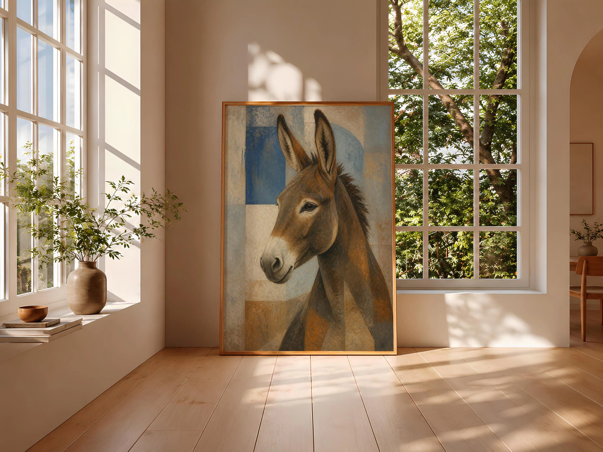 Brown Donkey Wall Art, Geometric Animal Oil Painting – Calm Wall Art by Artsify thumbnail 3