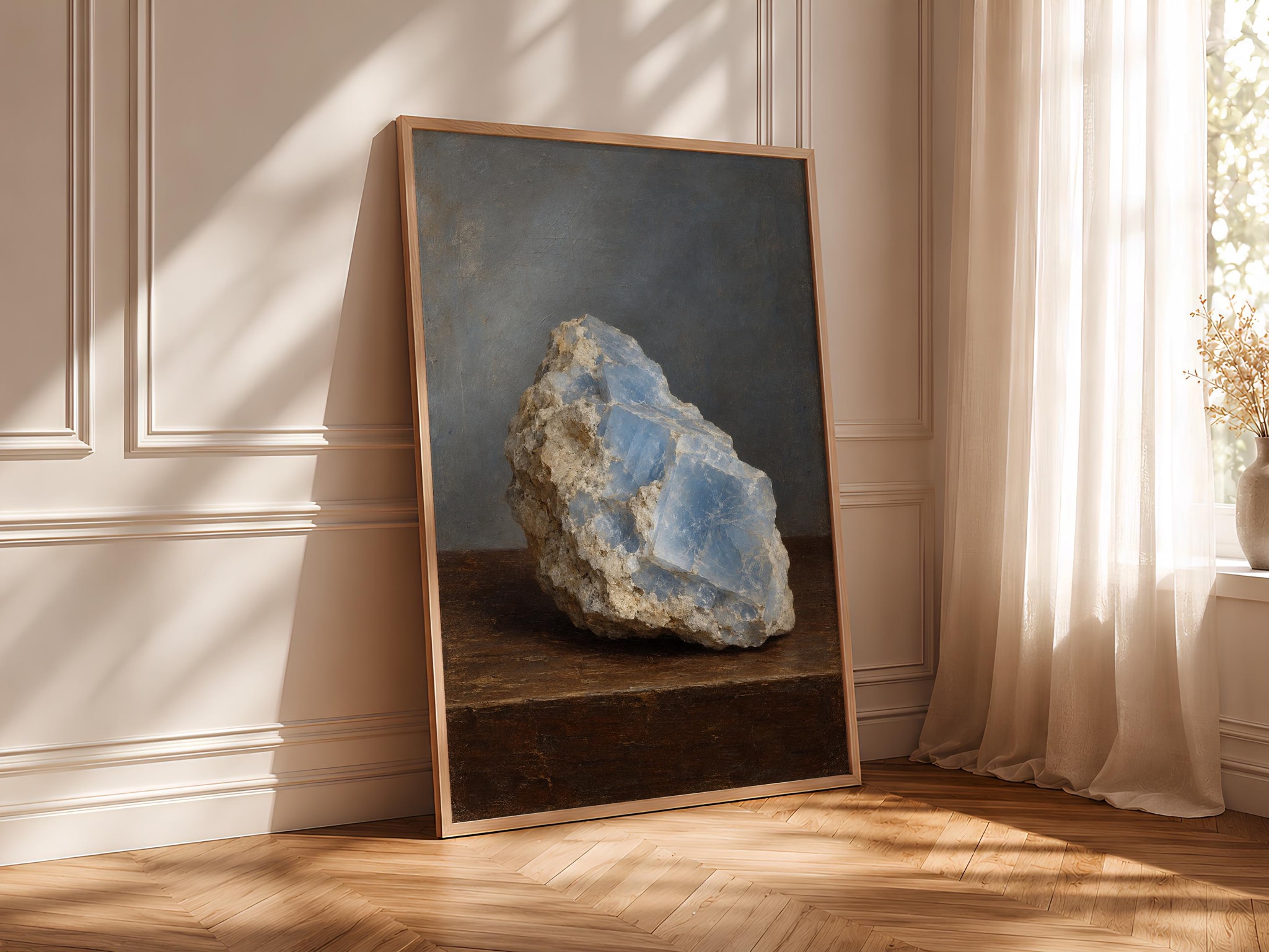 Blue Calcite Wall Art, Vintage Mineral Specimen Painting, Pale Blue Study Decor – Calm Wall Art by Artsify thumbnail 4