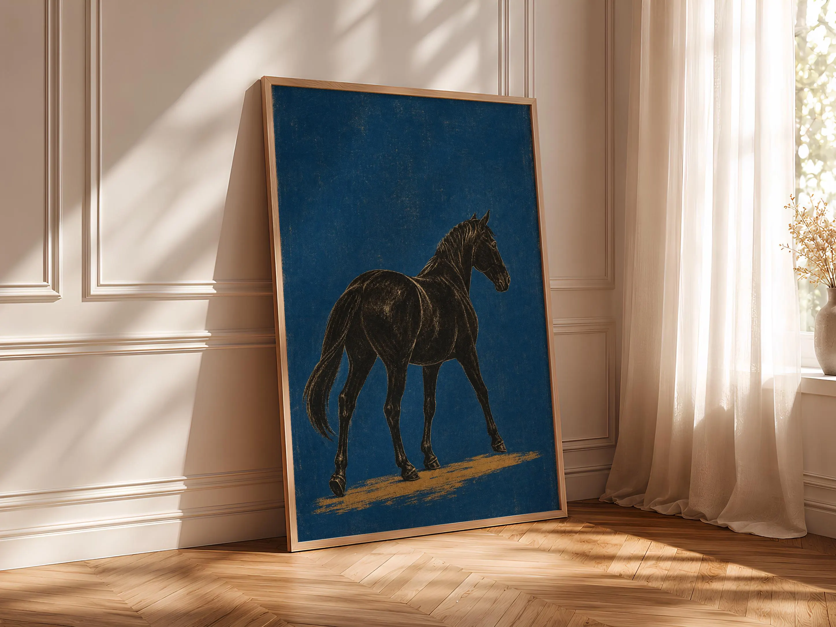Vintage Horse Poster Print, Minimalist Equestrian Wall Art, Blue Horse Decor, Mid Century Western Art, Housewarming Gift – Calm Wall Art by Artsify thumbnail 4