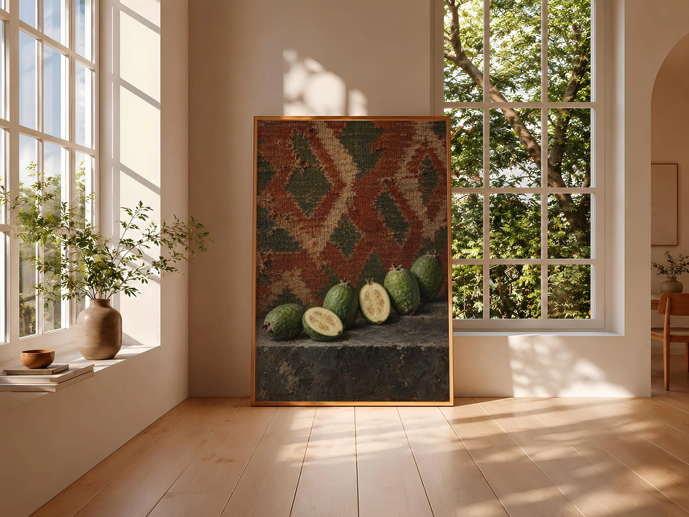 Feijoa Wall Art, Rustic Kilim Fruit Still Life Painting – Calm Wall Art by Artsify thumbnail 3