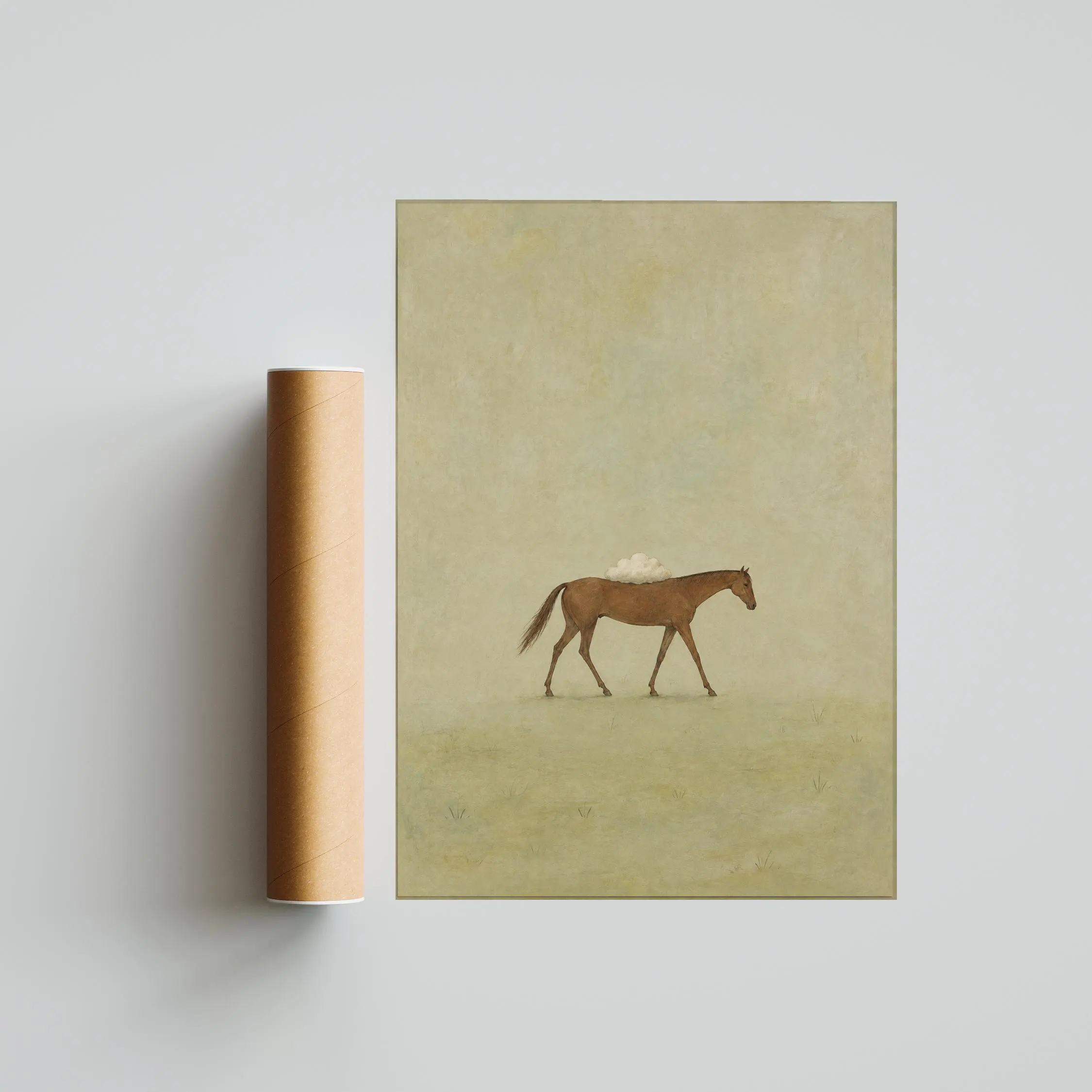 Horse Cloud Wall Art, Minimal Surreal Folk Animal Print, Muted Sage – Calm Wall Art by Artsify thumbnail 5