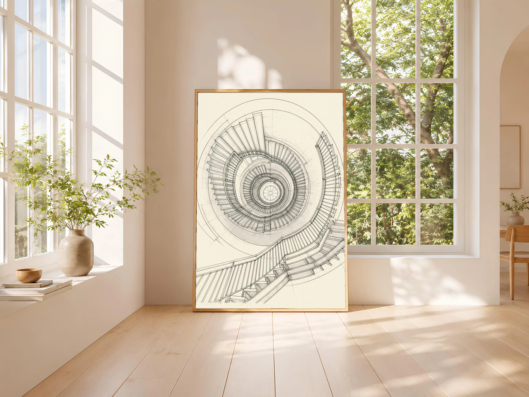 Spiral Staircase Line Art Print, Architectural Ink Sketch, Modern Poster, Office Decor, Housewarming Gift – Calm Wall Art by Artsify thumbnail 3