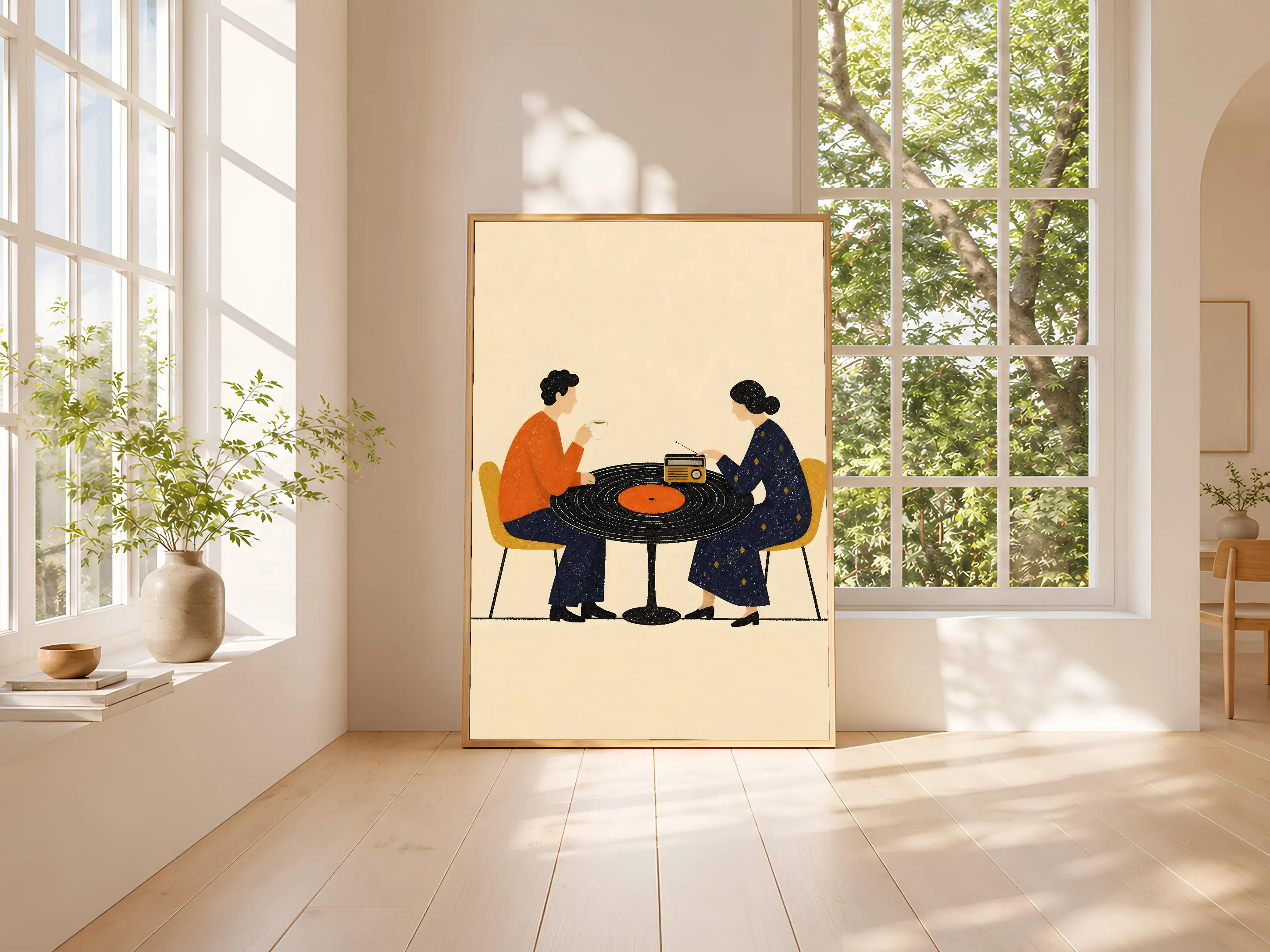 Vinyl Record Table Print, Retro Couple Cafe Poster, Mid Century Music Wall Art, Music Lover Gift, Housewarming Gift – Calm Wall Art by Artsify thumbnail 3