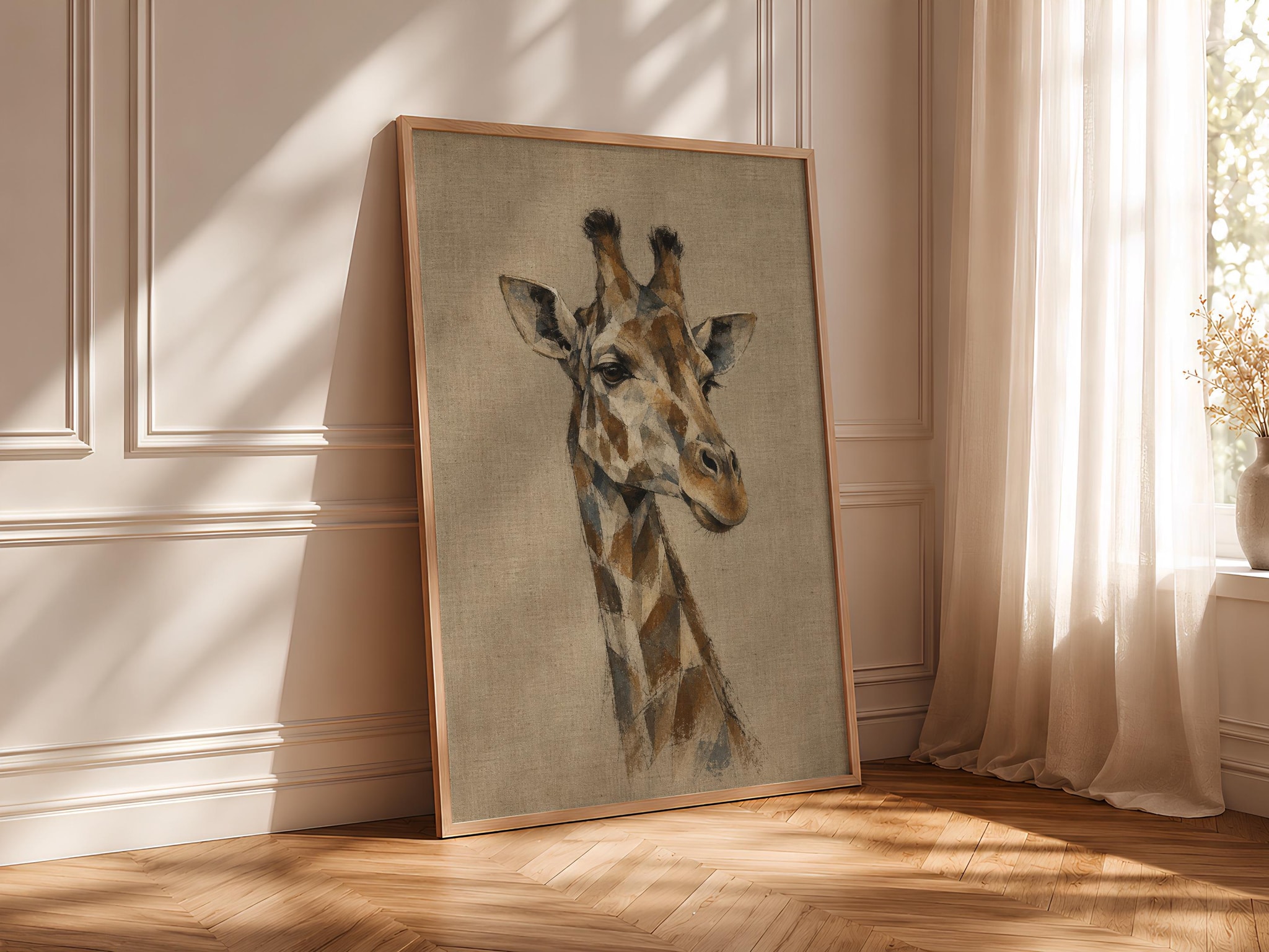 Cubist Giraffe Wall Art, Abstract Geometric Safari Portrait, Modern Neutral Decor – Calm Wall Art by Artsify thumbnail 4