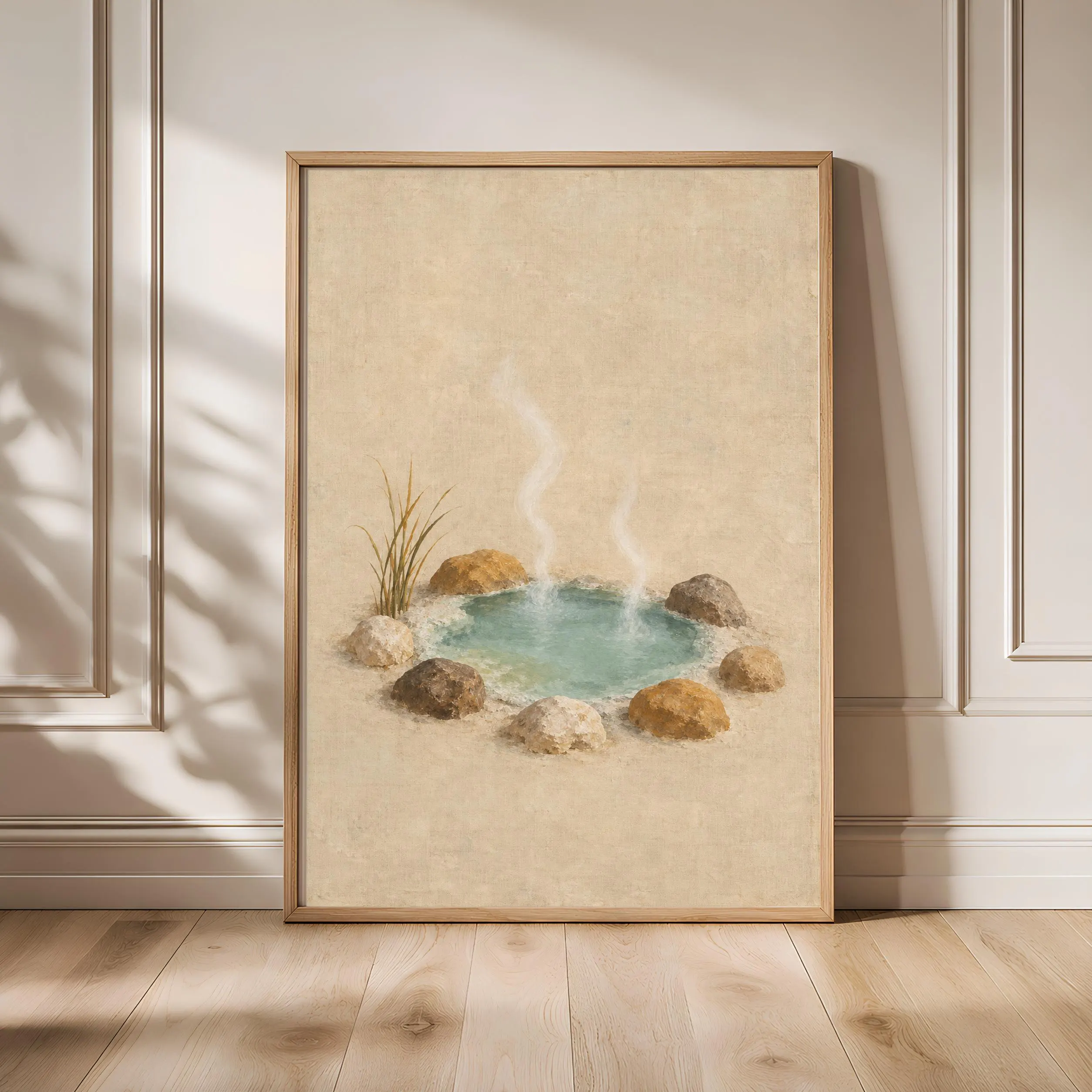 Mineral Spring Wall Art, Warm Wabi Sabi Japandi Landscape Painting – Calm Wall Art by Artsify