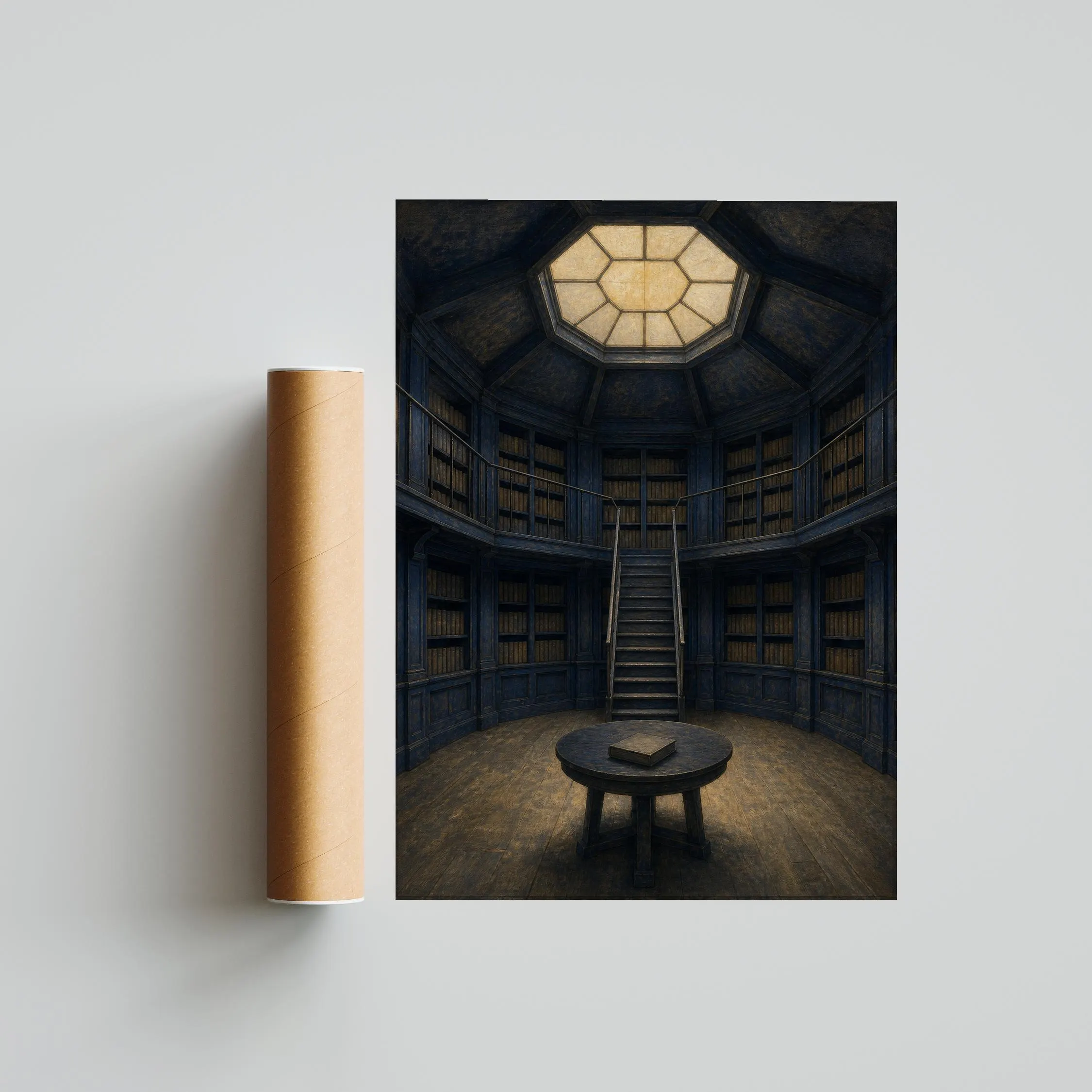 Library Dome Print, Indigo Architectural Wall Art, Moody Reading Room Poster, Housewarming Gift – Calm Wall Art by Artsify thumbnail 5