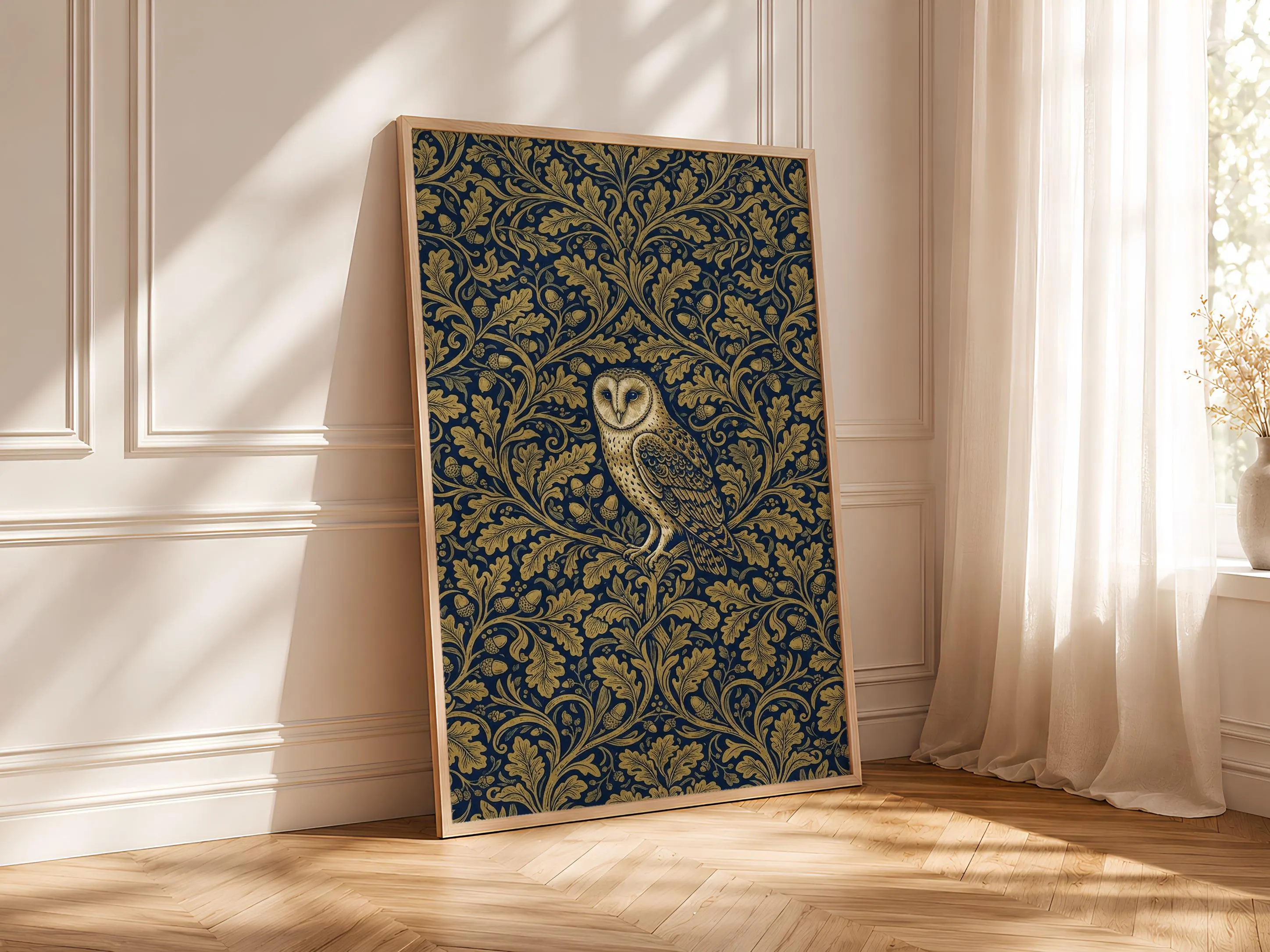 William Morris Style Print, Arts and Crafts Owl Poster, Oak Branch Wall Art, Bedroom Decor, Housewarming Gift – Calm Wall Art by Artsify thumbnail 4