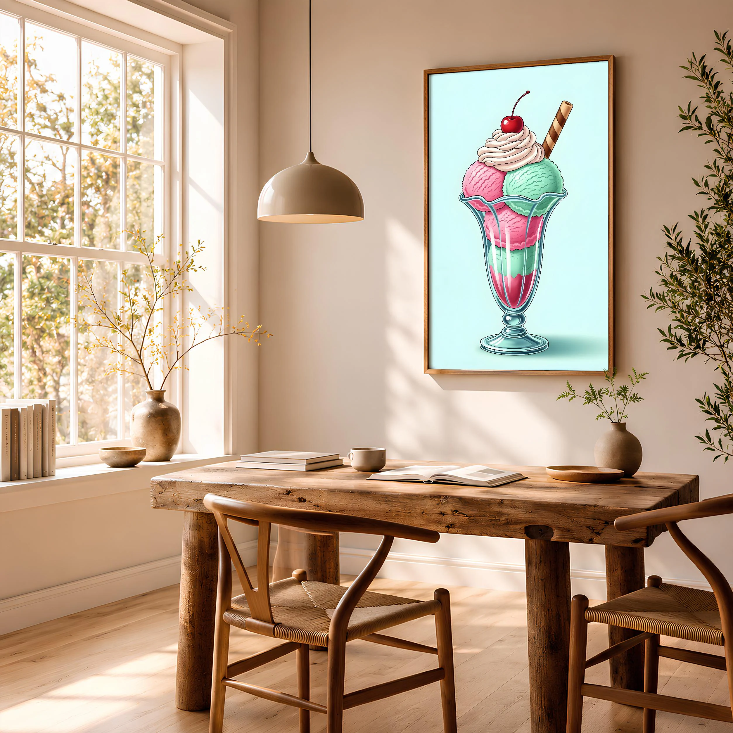 Retro Ice Cream Sundae Print, Vintage Soda Fountain Poster, 1950s Kitchen Wall Art, Foodie Gift, Housewarming Gift – Calm Wall Art by Artsify thumbnail 2