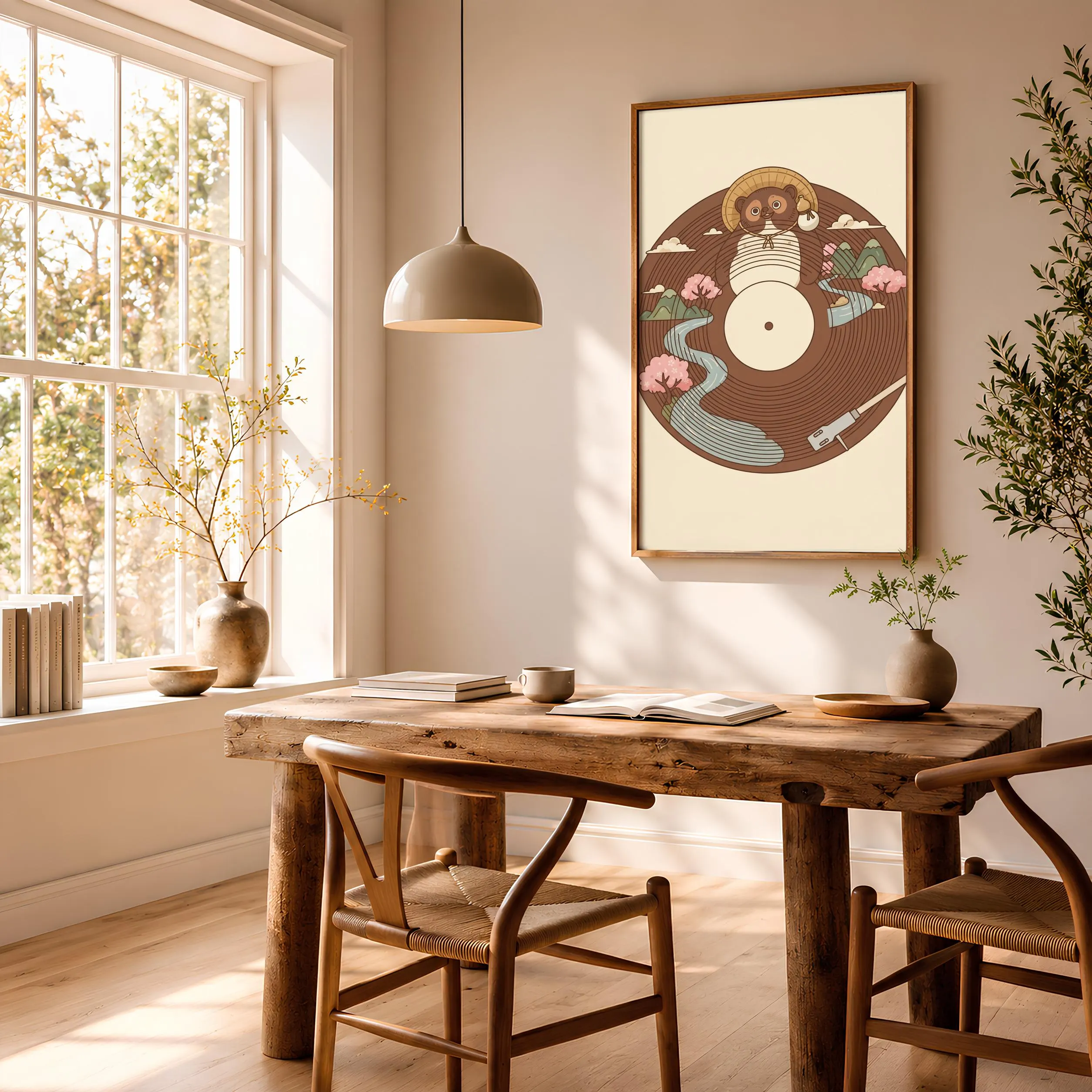 Tanuki Vinyl Record Print, Japanese Folklore Music Poster, Umber Wall Art, Housewarming Gift – Calm Wall Art by Artsify thumbnail 2