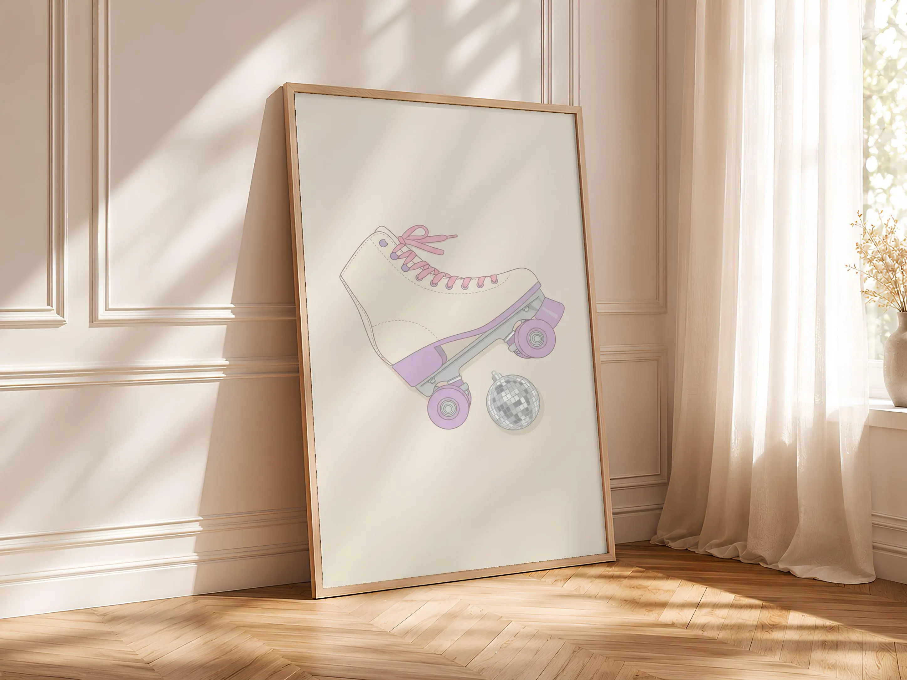Retro Roller Skate Print, Disco Japandi Poster, Pink Lavender Wall Art, Skater Gift, Housewarming Gift – Calm Wall Art by Artsify thumbnail 4