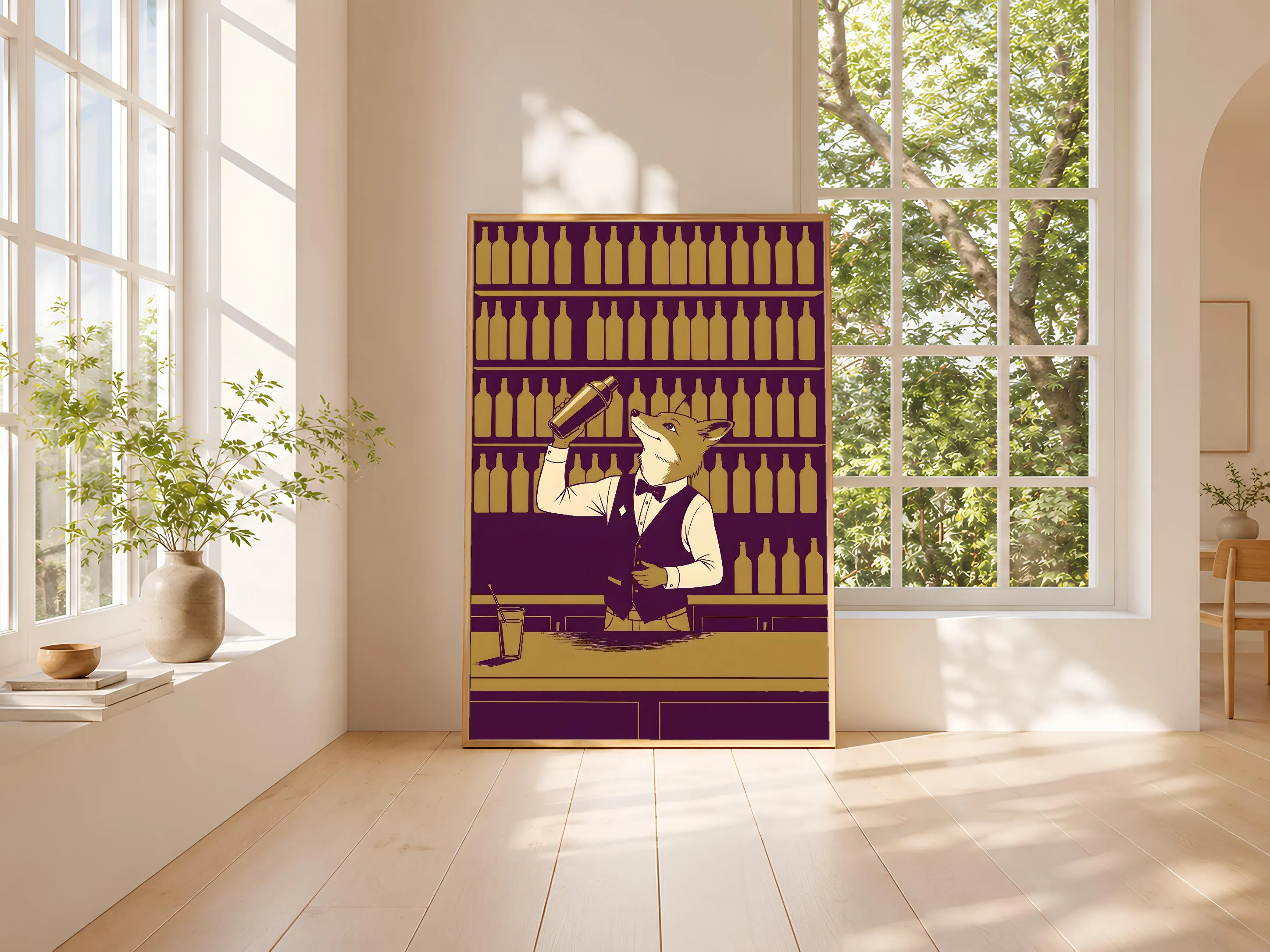 Fox Bartender Art Print, Funny Animal Poster, Retro Home Bar Wall Art, Quirky Cocktail Decor, Bar Cart Gift, Housewarming Gift – Calm Wall Art by Artsify thumbnail 3