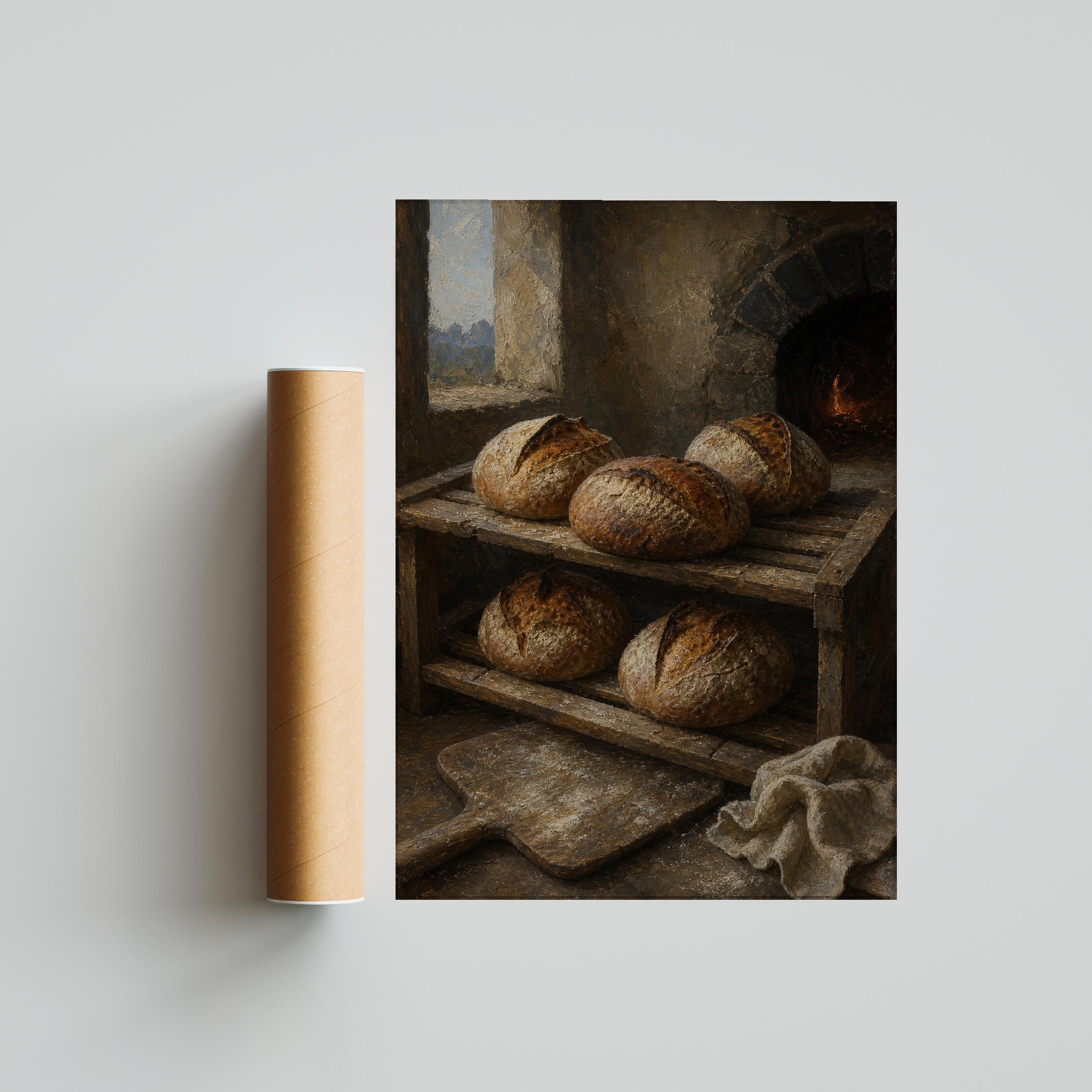 Sourdough Bread Painting Print, Vintage Bakery Wall Art, Stone Oven Poster, Rustic Kitchen Decor, Housewarming Gift – Calm Wall Art by Artsify thumbnail 5