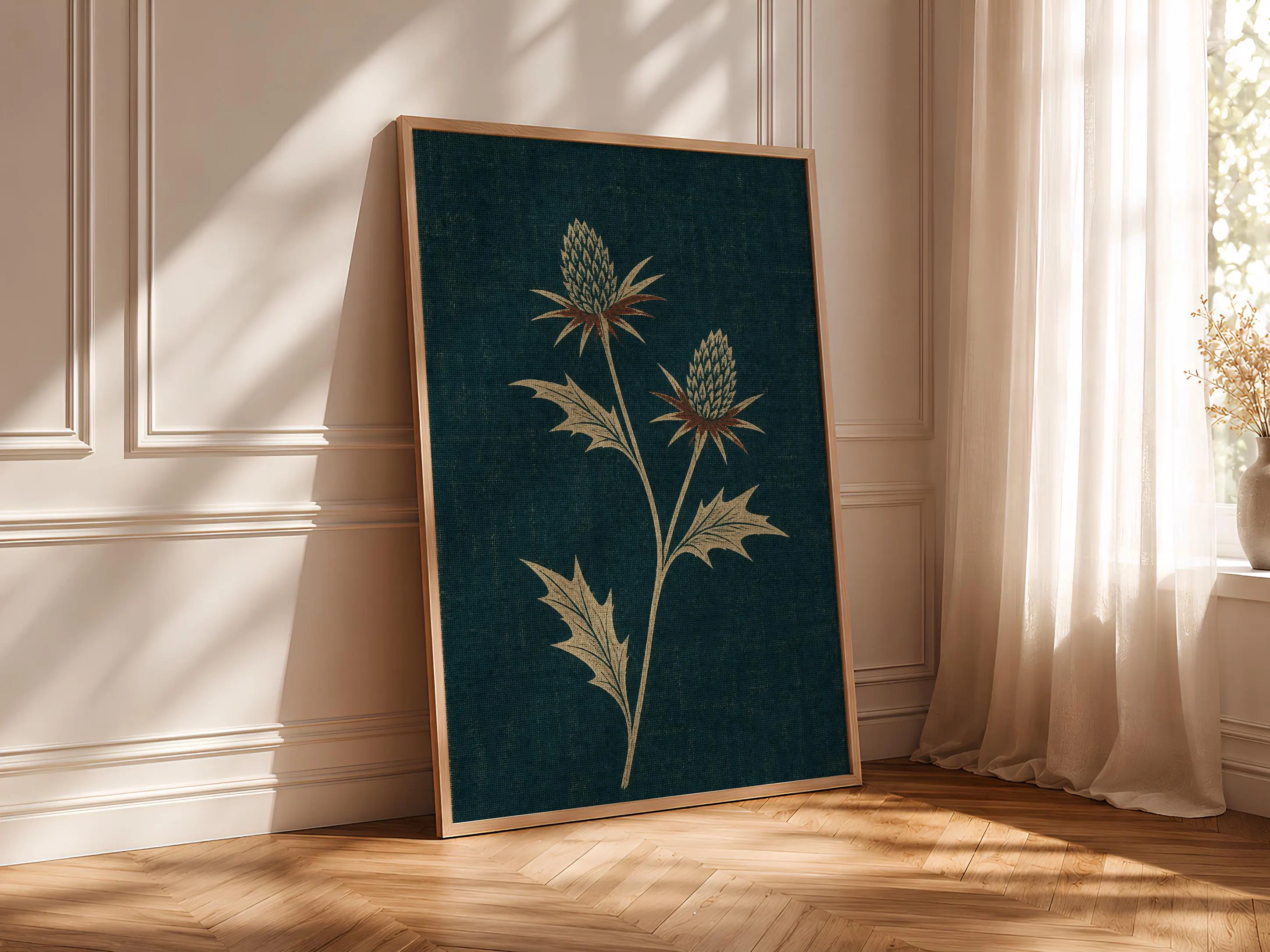 Sea Holly Wall Art, Minimalist Arts and Crafts Botanical Print, Teal Coastal Decor – Calm Wall Art by Artsify thumbnail 4