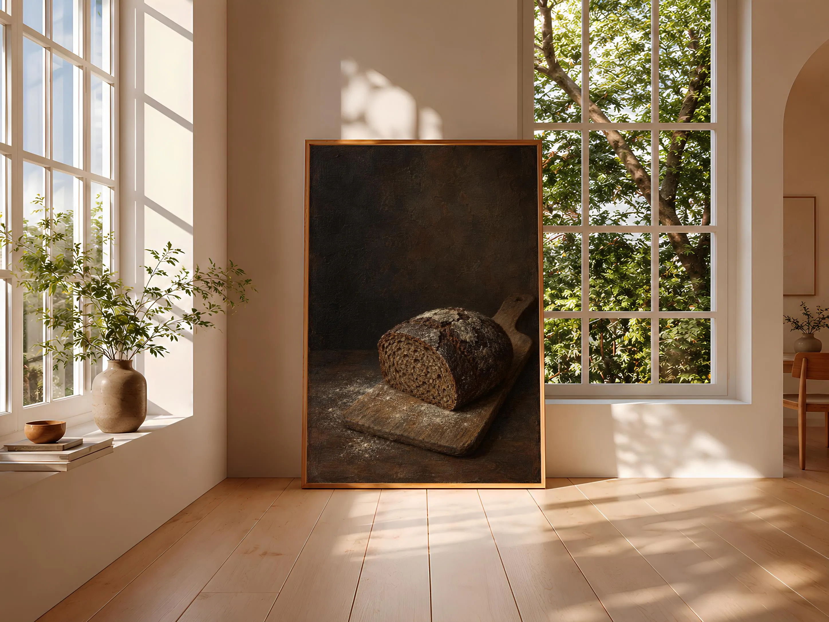 Dark Rye Bread Wall Art, Moody Still Life Oil Painting, Kitchen Decor – Calm Wall Art by Artsify thumbnail 3