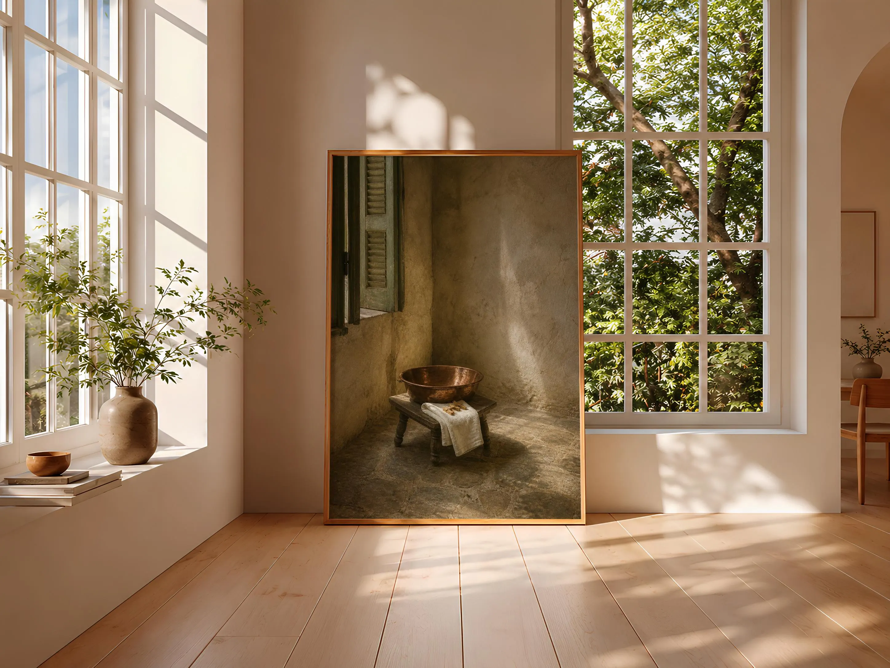 Copper Wash Basin Wall Art, Rustic Laundry Room Oil Painting, Old World Still Life – Calm Wall Art by Artsify thumbnail 3