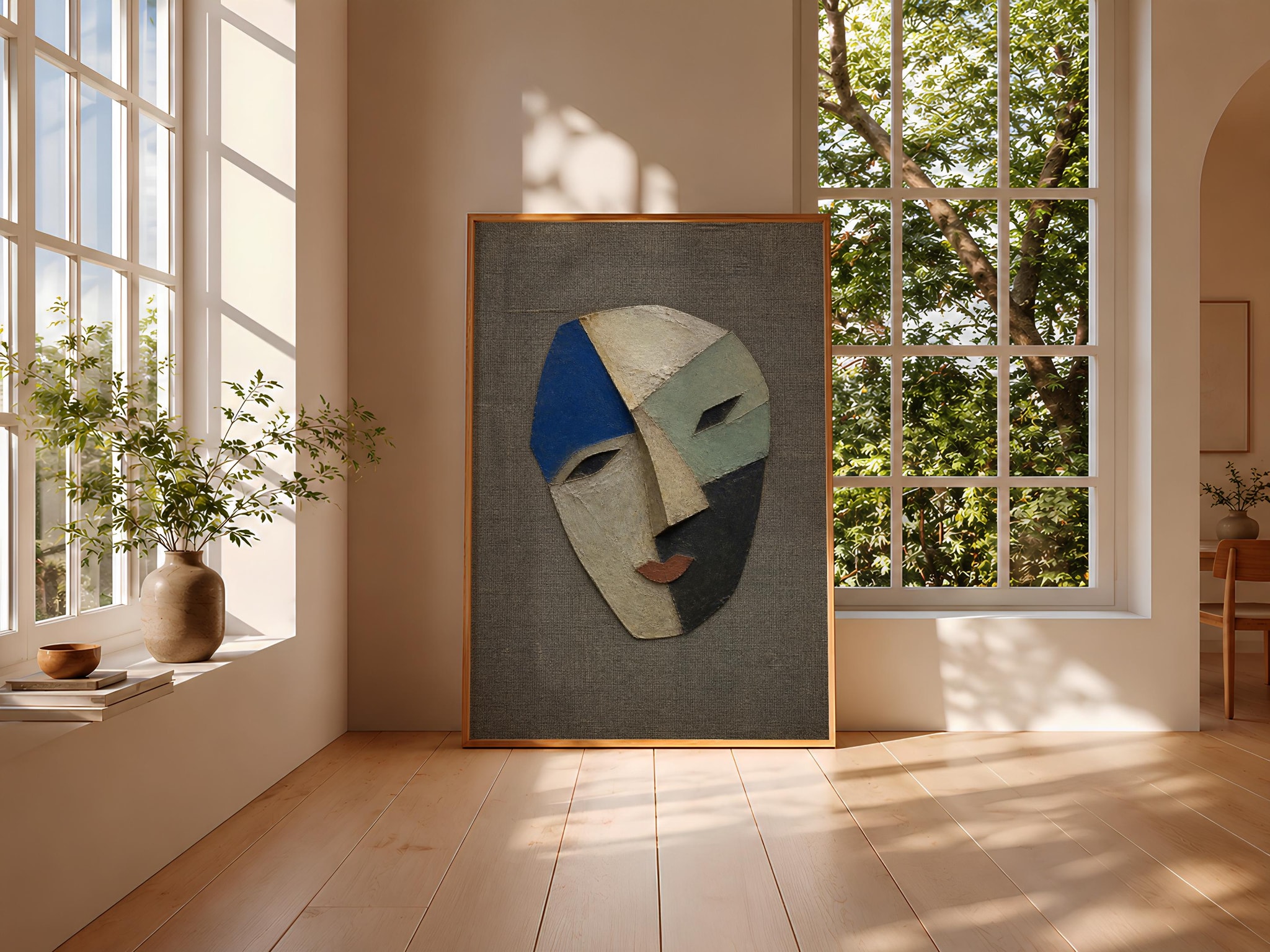 Cubist Portrait Wall Art, Cobalt Geometric Face Painting Print – Calm Wall Art by Artsify thumbnail 3