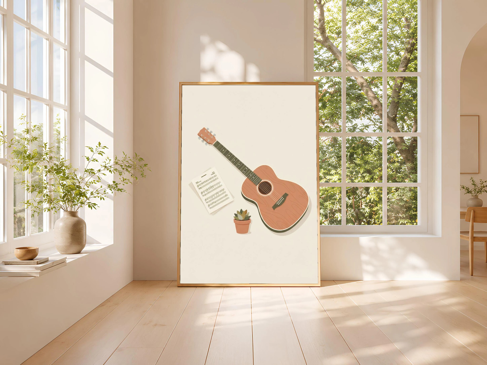 Acoustic Guitar Print, Japandi Music Room Poster, Terracotta Wall Art, Musician Gift, Housewarming Gift – Calm Wall Art by Artsify thumbnail 3