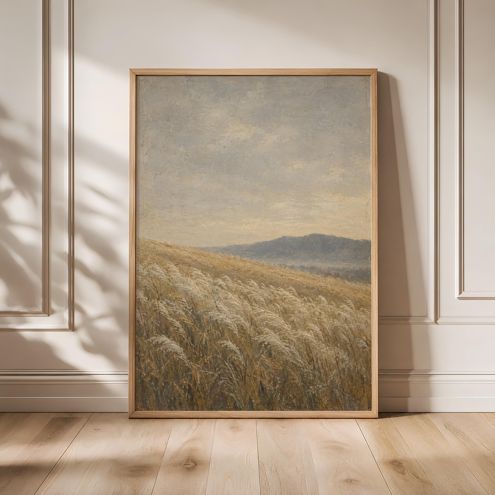 Silver Grass Field Wall Art, Minimal Autumn Landscape Painting, Neutral Japandi Decor – Calm Wall Art by Artsify