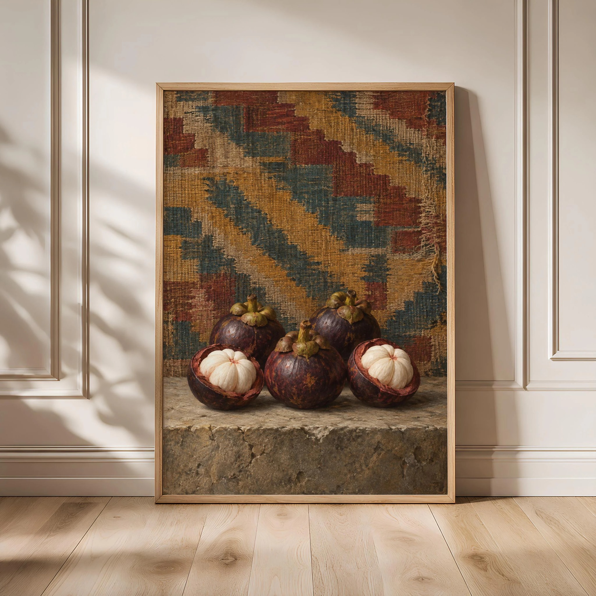 Mangosteen Wall Art, Antique Kilim Tropical Fruit Painting – Calm Wall Art by Artsify