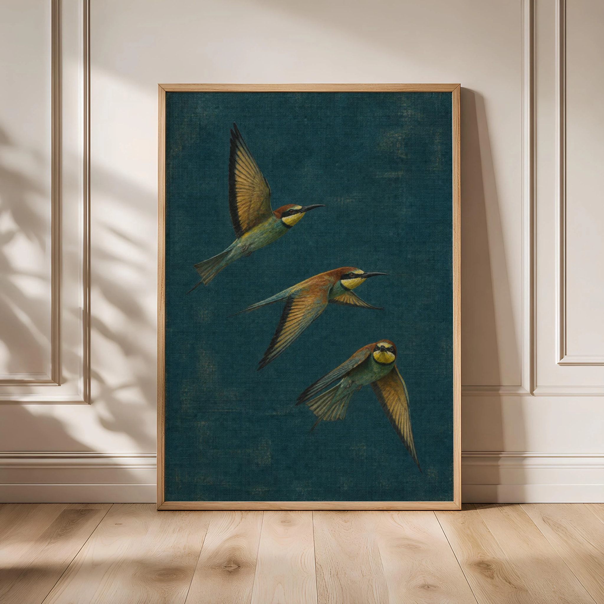 Bee Eater Wall Art, Petrol Blue Minimalist Bird Painting, Vintage Wildlife Print, Housewarming Gift – Calm Wall Art by Artsify